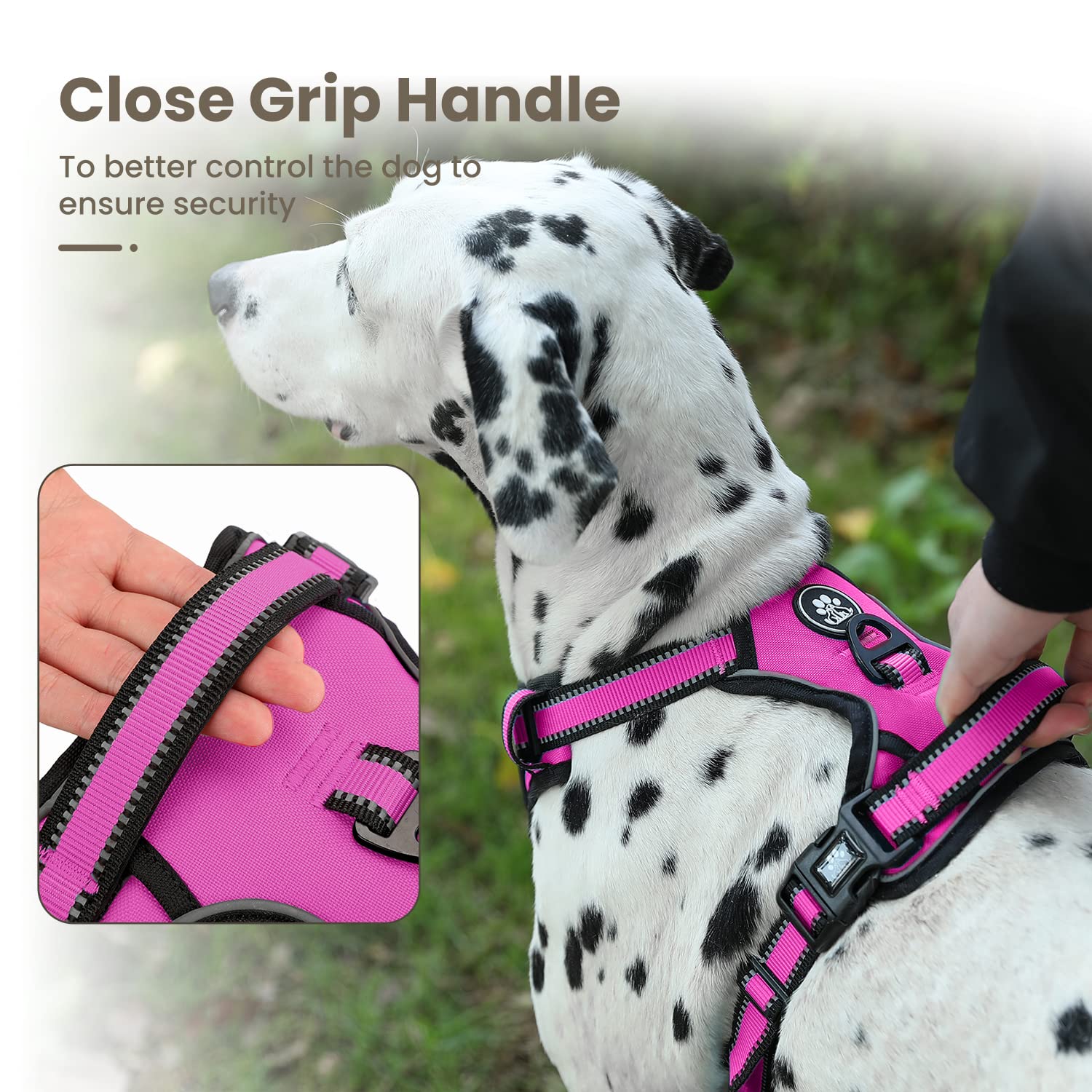 FURRYFECTION No Pull Dog Harness with Reflective Oxford & Padded Handle - Adjustable Pet Vest for Small Medium Large Dogs (Rose, Size L) - Perfect for Walking, Running & Outdoor Adventures