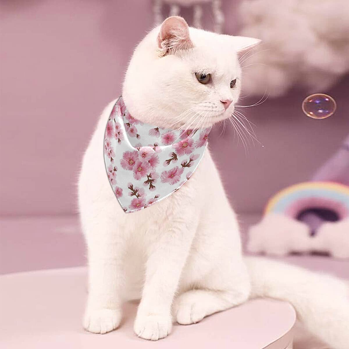 Cherry Blossom Pink Triangle Dog Bandana - Soft Pet Neckerchief for Large Breed Dogs, Adjustable & Stylish Pet Accessory for Walks, Photos & Special Occasions