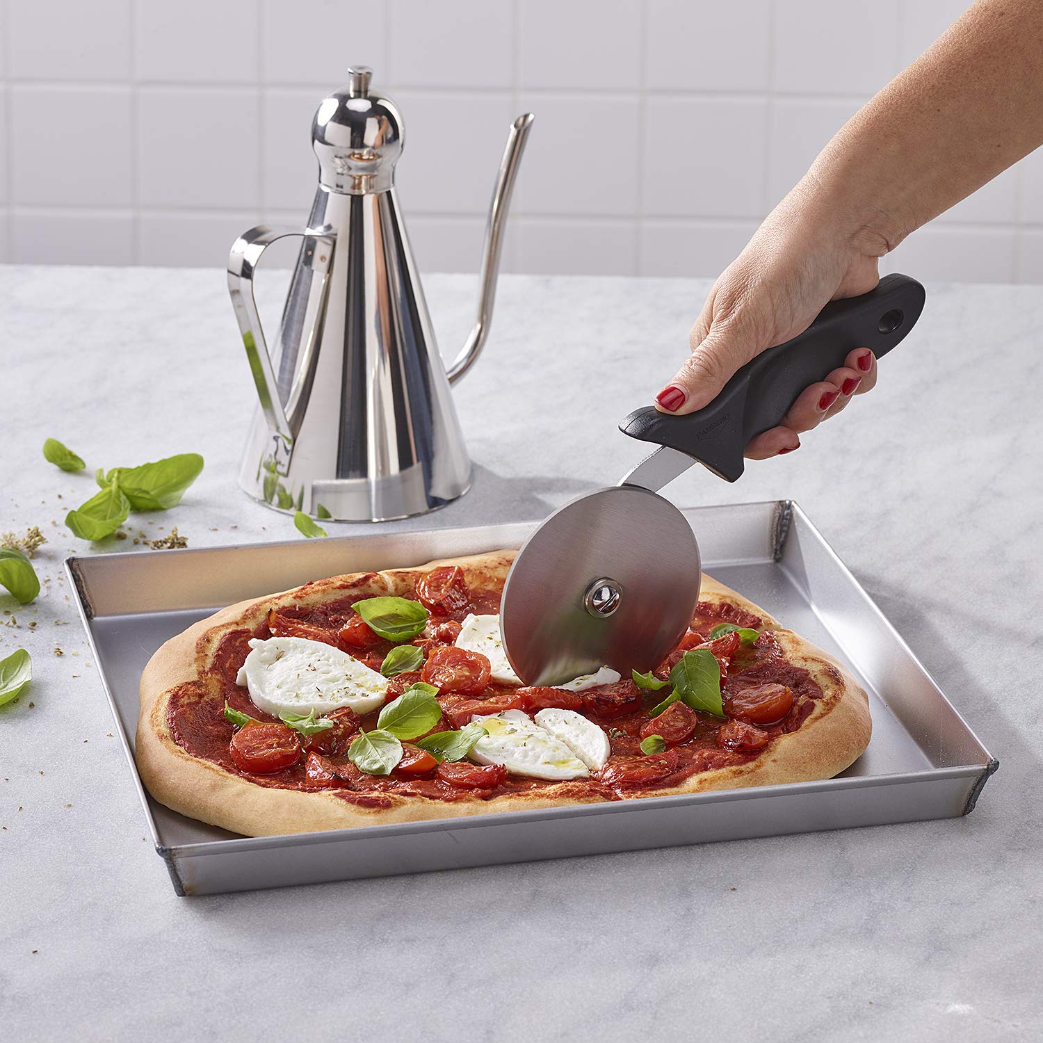 Premium Stainless Steel Pizza Cutter Wheel - World Cuisine Professional Pizza Slicer with Ergonomic Handle - Perfect for Home Kitchen, Pizza Parties & Restaurant Use