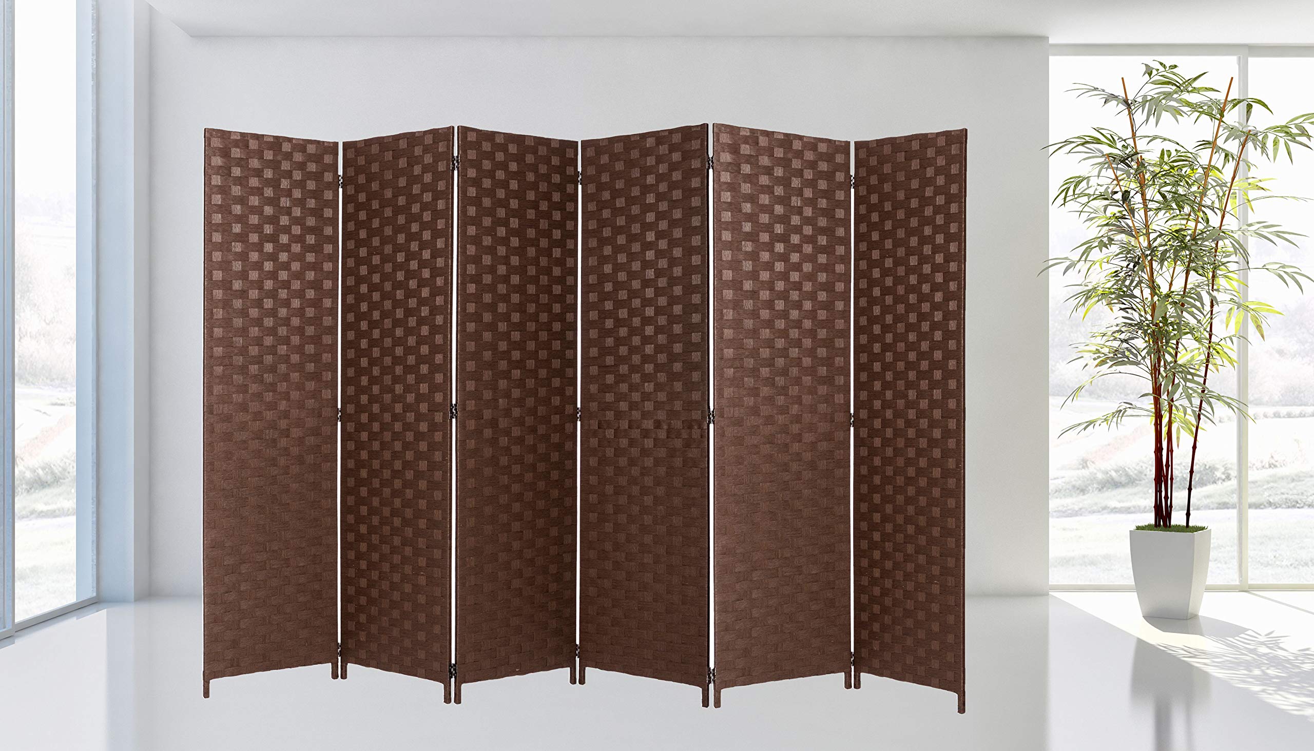 Legacy Decor Bamboo Woven Room Divider - 6-Panel Privacy Partition Screen in Natural Brown | Perfect for Home Office, Living Room & Bedroom Separation