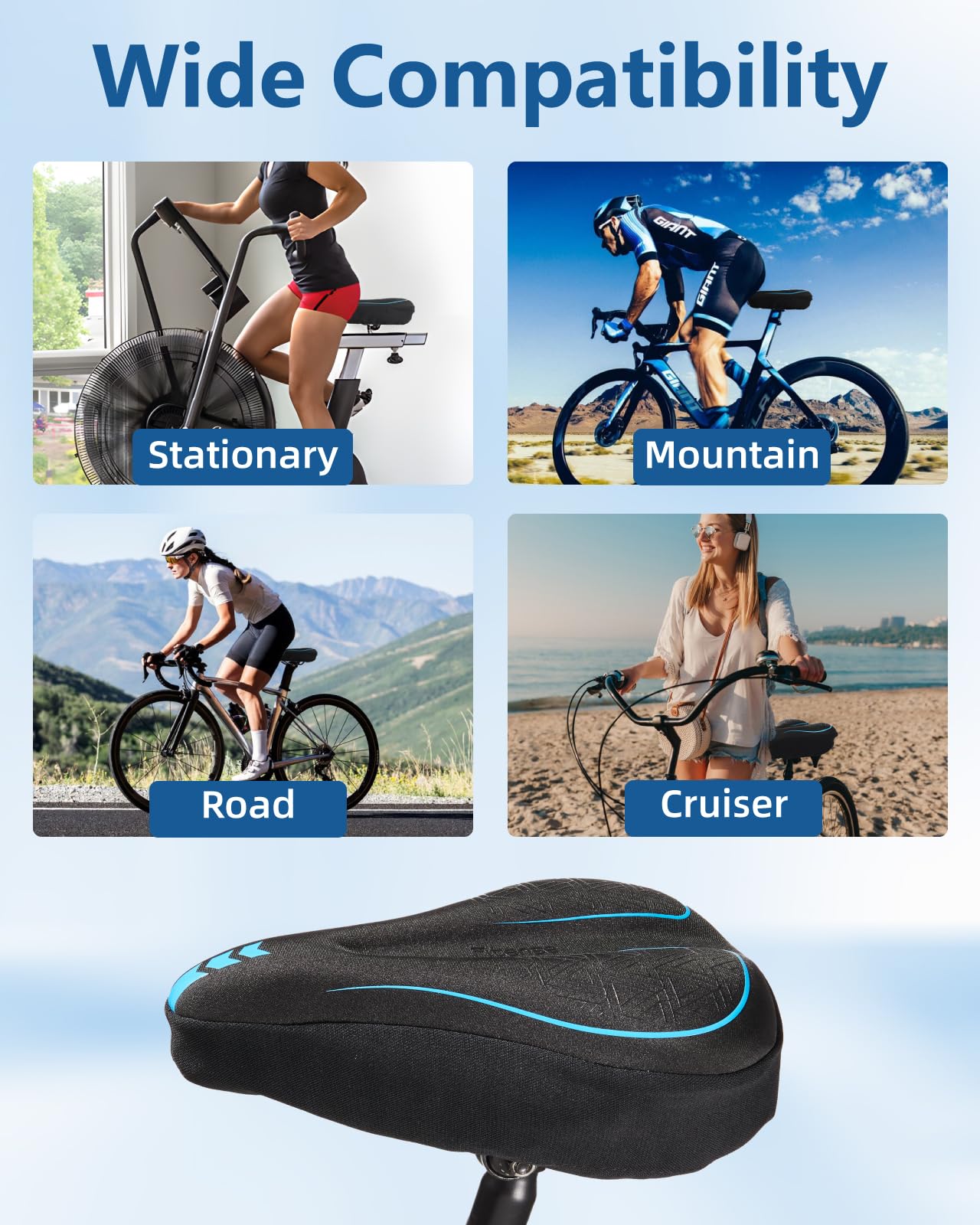 **Gel Bike Seat Cushion - Extra Soft Padded Bicycle Seat Cover for Men & Women - Adjustable Velcro for Peloton, Spin & Stationary Bikes - Perfect for Long Rides, Indoor Cycling & Commuting**
