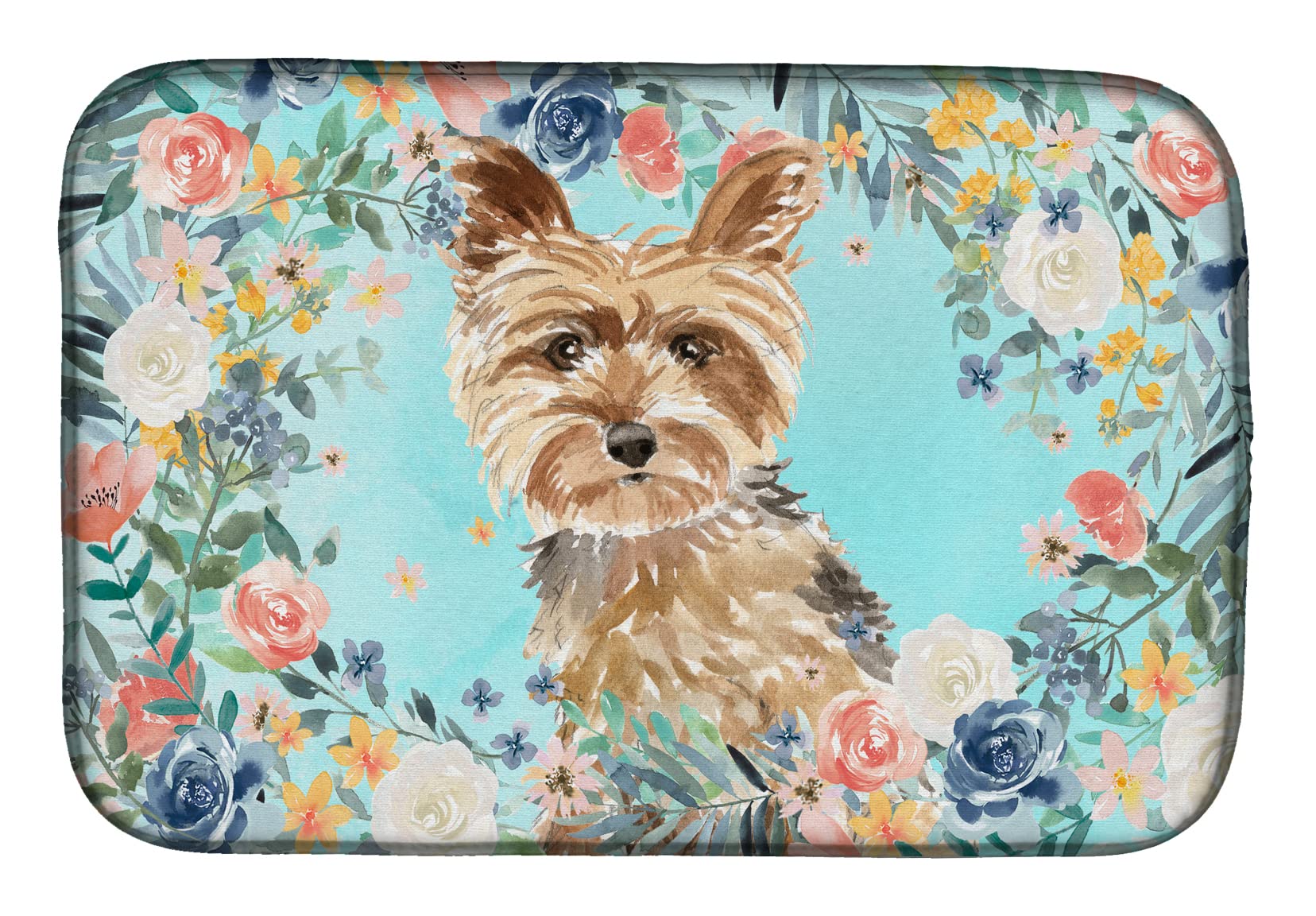 Yorkie Dog Themed Absorbent Dish Drying Mat - 14x21 Inch Multicolor Kitchen Counter Pad | Perfect for Countertop Protection & Utensil Drying After Washing