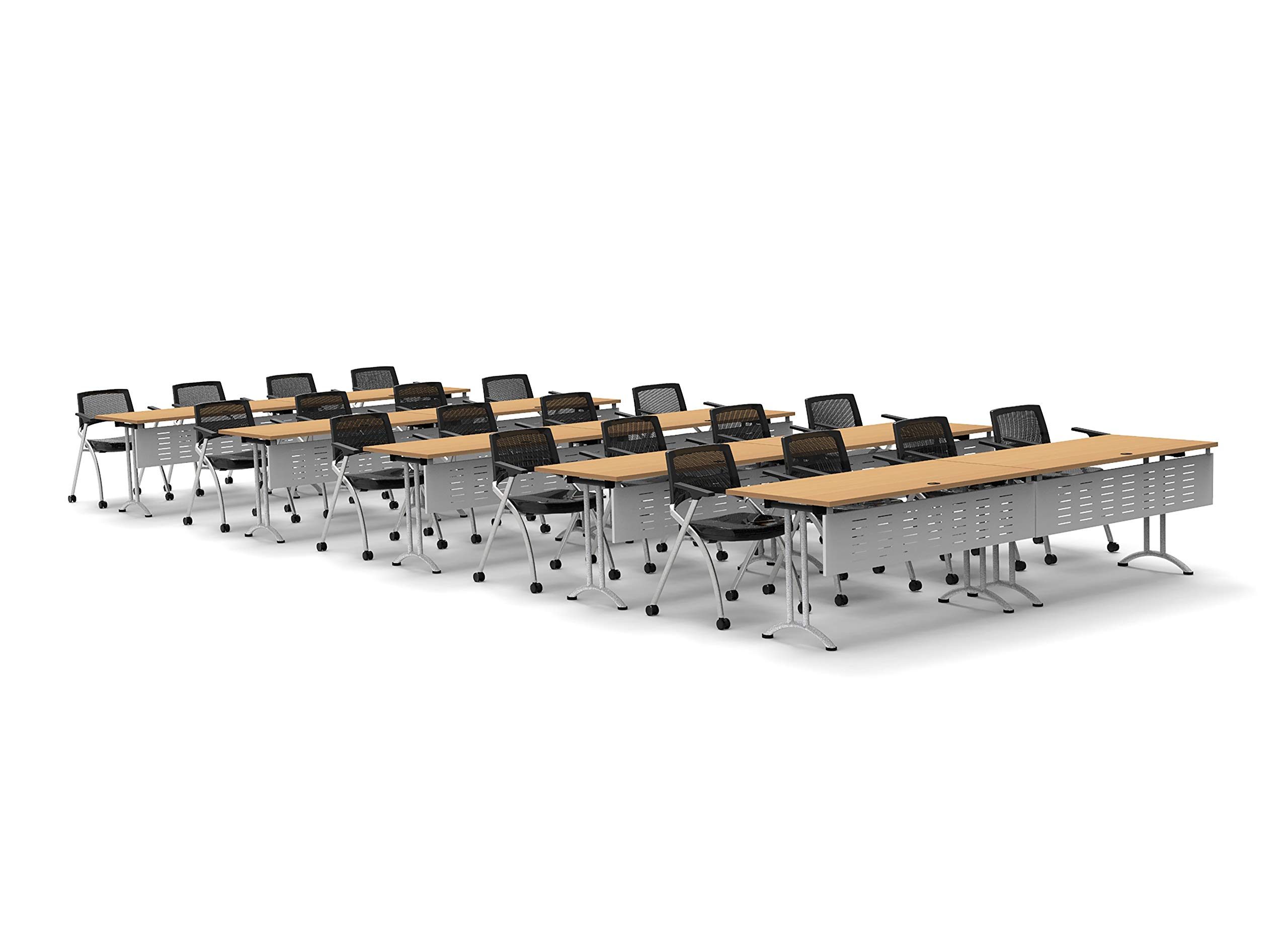 20-Person Folding Conference Table Set with 40 Beechwood Chairs & Modesty Panels - Connectable Training Tables for Classrooms, Seminars & Meetings | Space-Saving Nesting Design for Compact Storage | Ideal for Corporate Events, School Classrooms & Conference Rooms