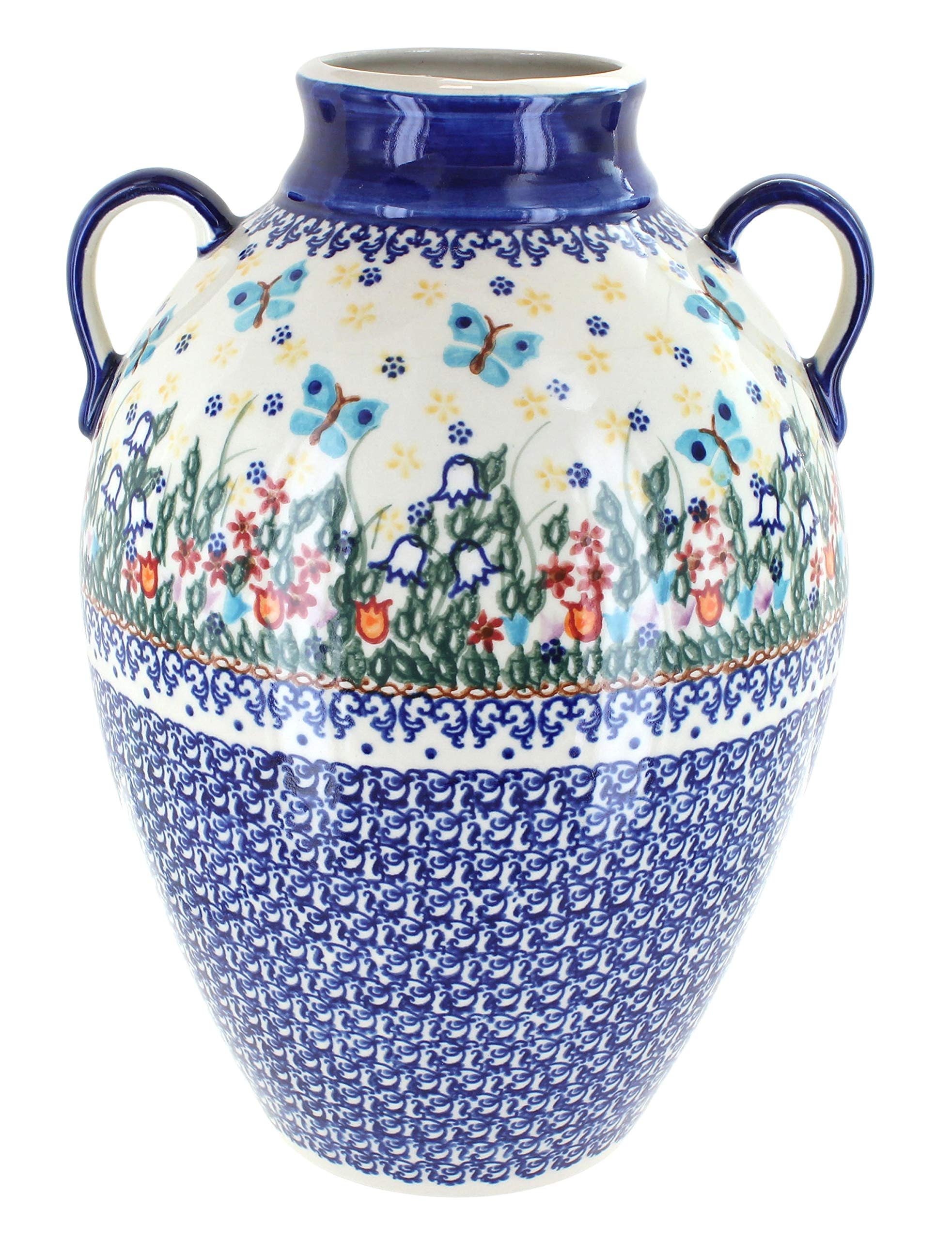 Blue Rose Polish Pottery Garden of Eden Large Jug Vase - Handmade Ceramic Pitcher for Home Decor, Wedding Centerpiece & Rustic Farmhouse Style