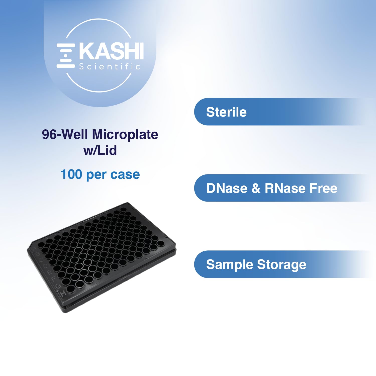 96-Well Polystyrene Flat-Bottom Microplate - Sterile Black Microplates with Lids (Pack of 100) for PCR, ELISA & Cell Culture | Laboratory & Research Use