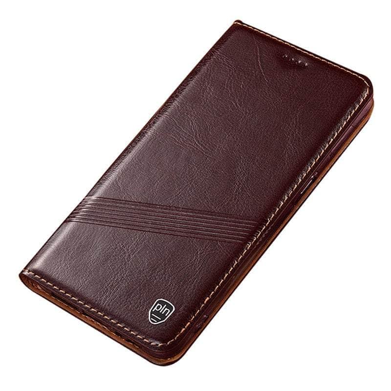 Premium Crazy Horse Genuine Leather Magnetic Case for iPhone 15 Pro - Slim Protective Cover with Strong Magnetic Grip for Everyday Use & Travel