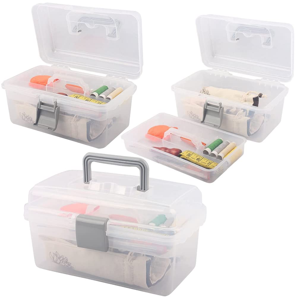 Utoolmart Plastic Tool Box with Removable Tray - 10.2 x 6.5 x 5.5 Inches Translucent Tool Organizer for DIY, Home Repair, Crafts & Art Supplies Storage - Perfect for Workshop, Garage & Kids Toys Organization