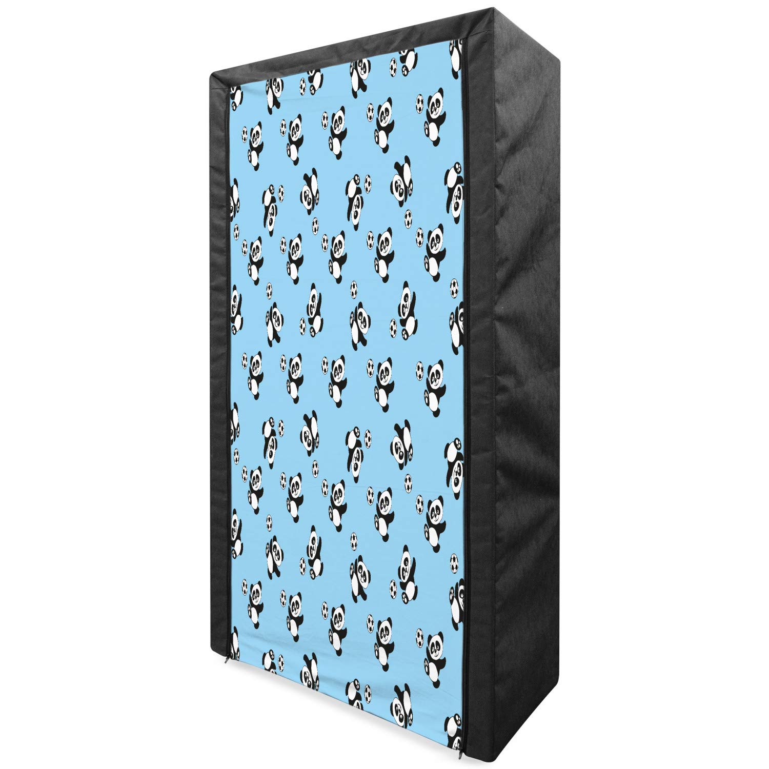 Ambesonne Portable Fabric Wardrobe for Soccer Fans - Panda Player Kicking Ball Design, 33.5