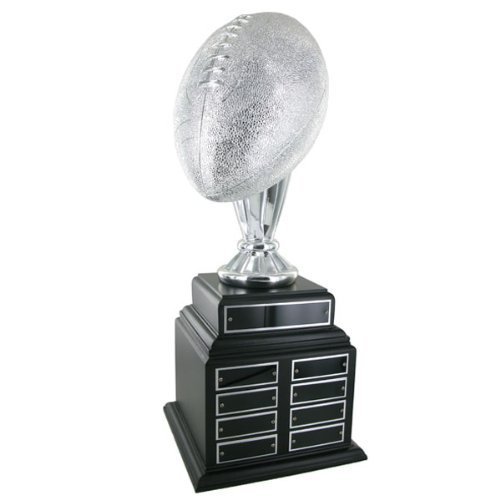 Customizable Perpetual Silver Football Trophy on Black Base with 24 Engraved Name Plates - Personalized Awards for Sports Teams, Coaches & Players - Perfect for Championships, Tournaments & Recognition Ceremonies