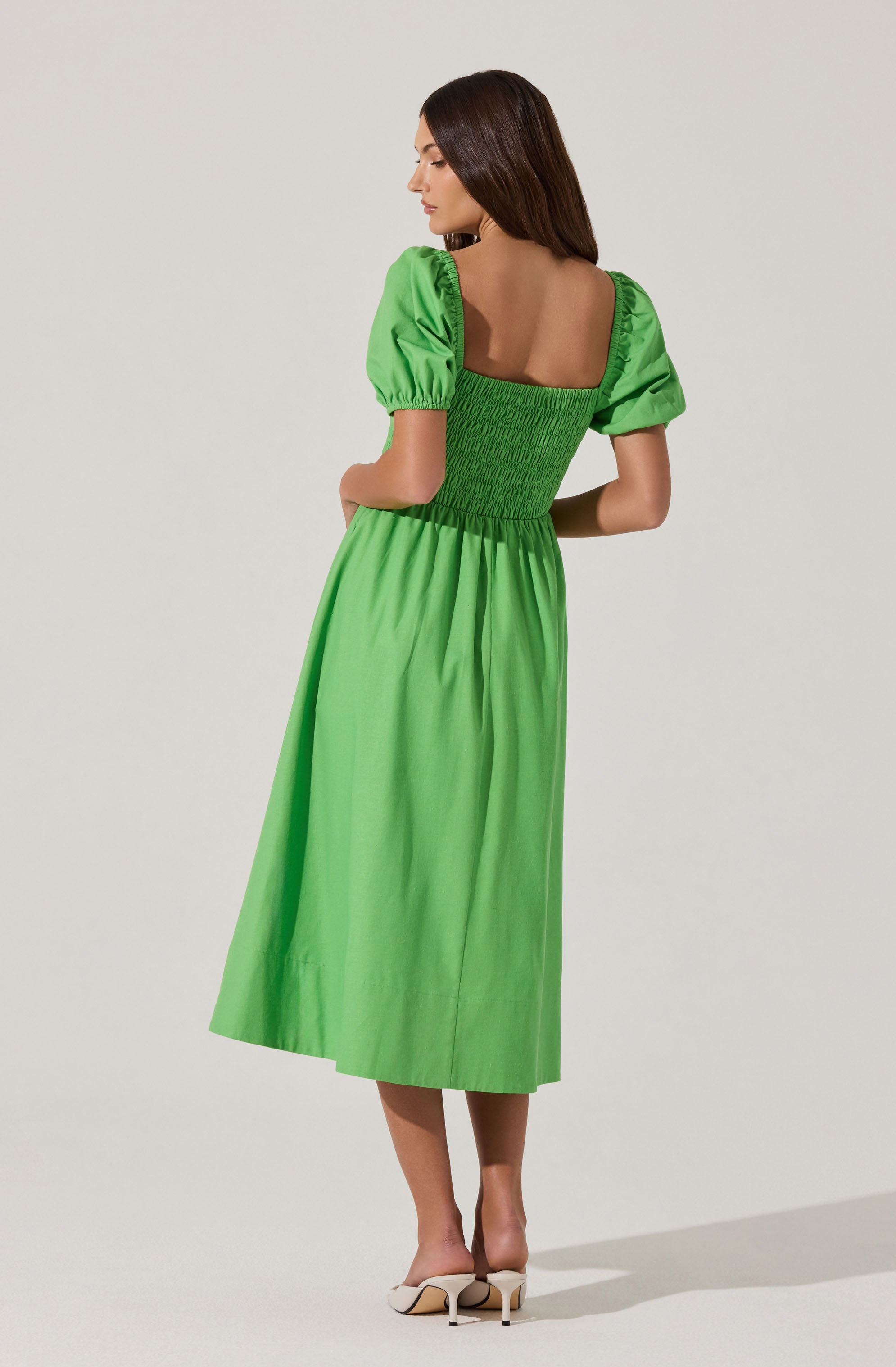 Elegant Smocked Bow Midi Dress for Women - Flowy Summer Dress for Beach, Wedding & Special Occasions