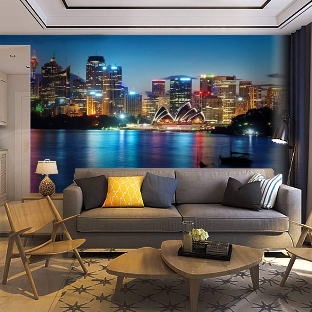 Self-Adhesive Removable Peel & Stick Sydney Skyline Wall Mural - Cremorne Point Twilight Wallpaper for Living Room, Bedroom & Office Decor | Easy DIY Home Craft Wall Decal & Poster Sticker