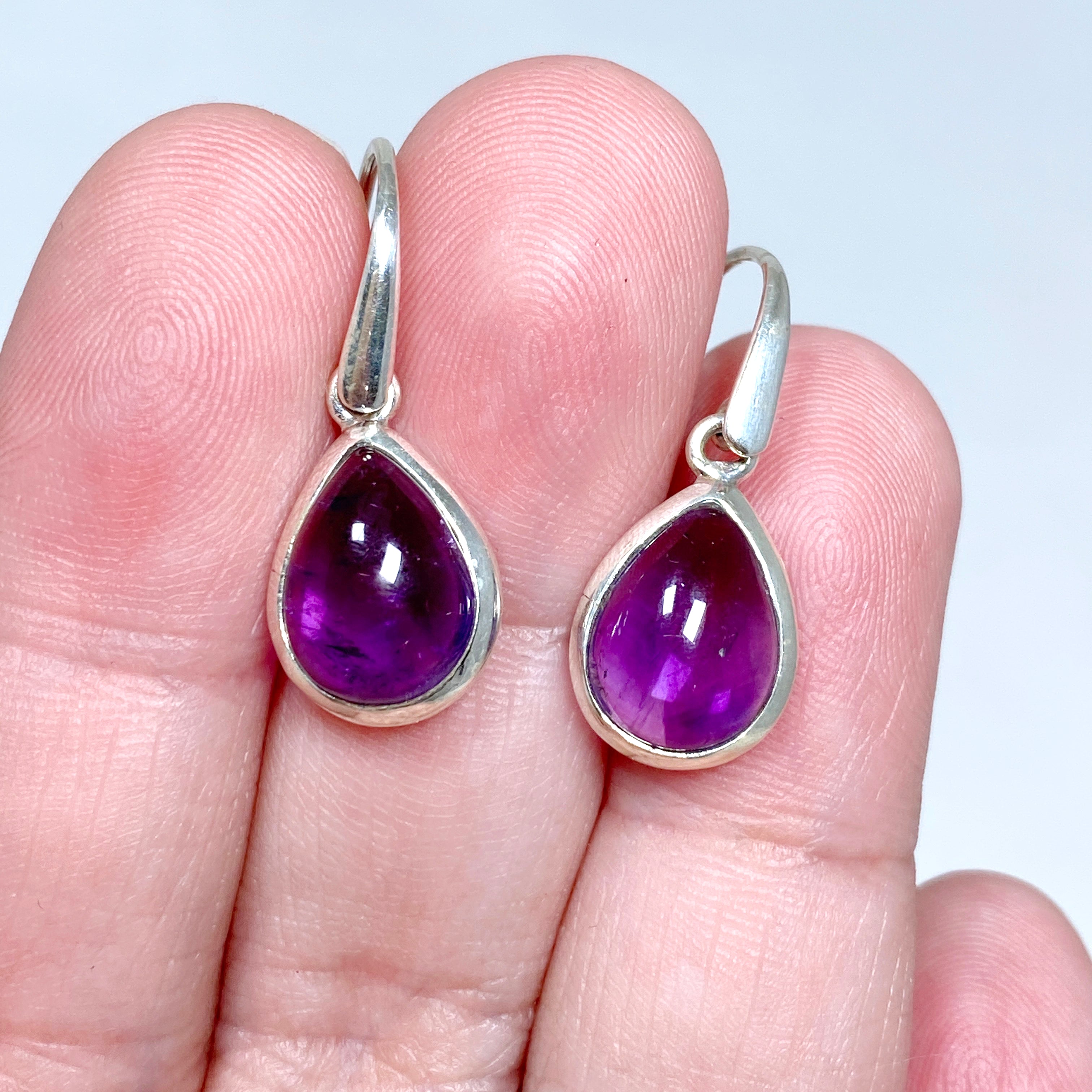 Natural Amethyst Teardrop Cabochon Earrings for Women - Handmade Sterling Silver Dangle Earrings - Perfect for Wedding, Party & Gift Giving