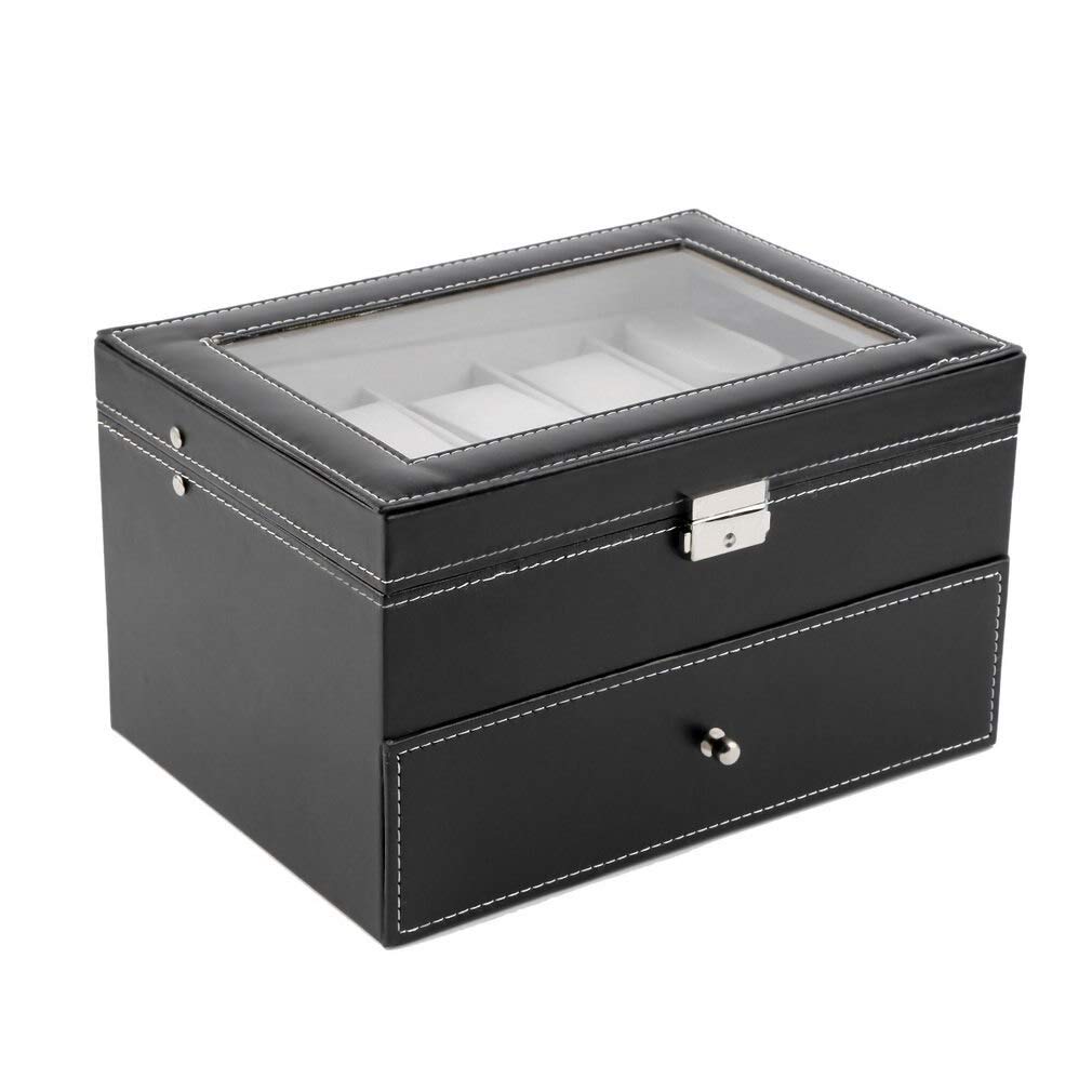 20-Slot PU Leather Watch Box - Double Layer Jewelry Organizer & Display Case for Watches, Rings, Bracelets - Perfect Gift for Watch Collectors & Jewelry Lovers