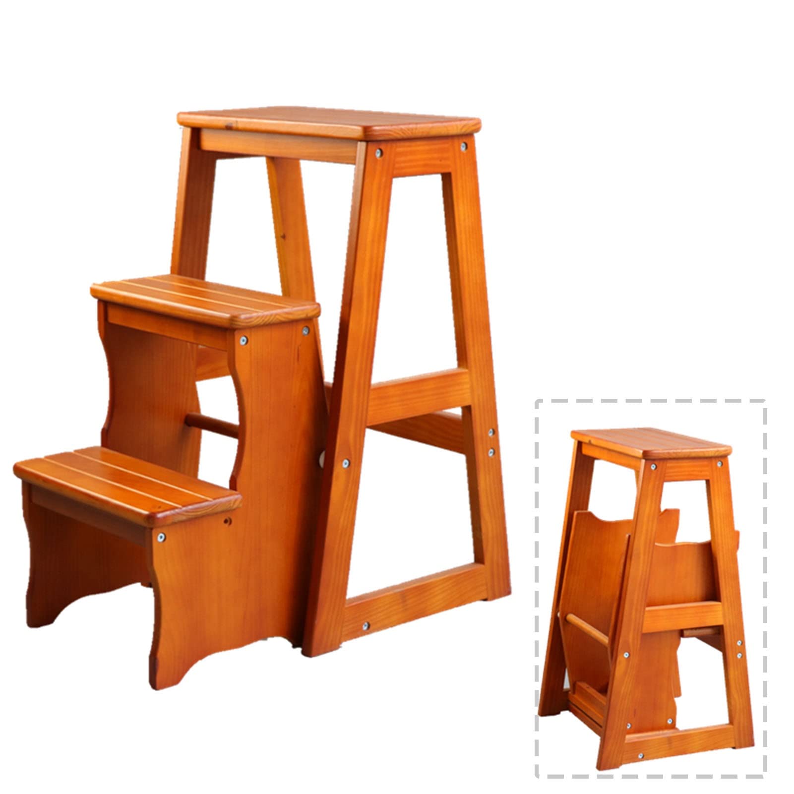 FADUNI 3-Step Wooden Folding Step Stool - Non-Slip Kitchen Ladder, Shoe Bench & Compact Step Stool for Indoor Use - Perfect for Reaching High Shelves, Organizing Closets & Home Decor