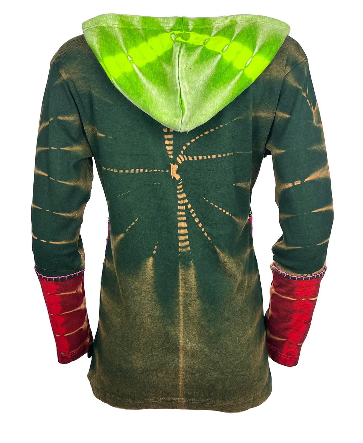 Agan Traders Women's 2025 Spring Boho Rib Knit Patch Tie-Dye Hoodie Sweatshirt Jacket - Stylish Casual Wear for Spring Outings, Music Festivals & Street Fashion