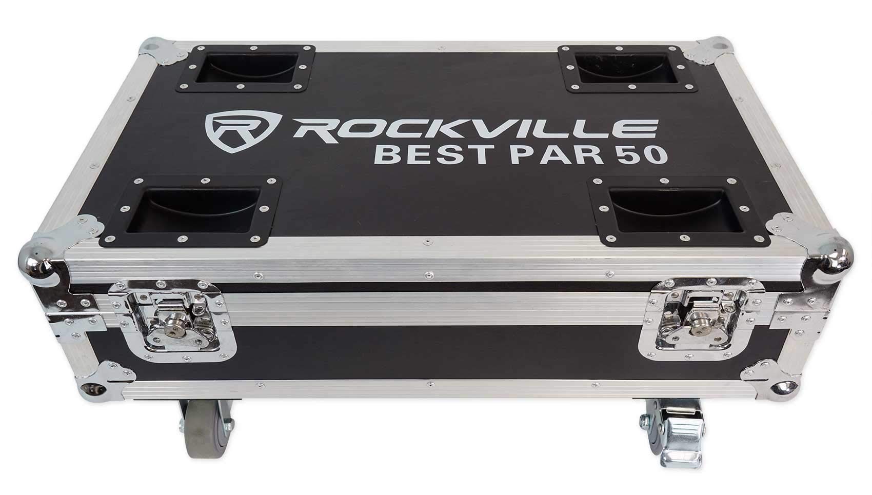 Rockville 8-Pack PAR 50 Light Charging Travel Road Case - Durable Storage & Transport Solution for Stage Lighting, DJ Events, and Live Performances