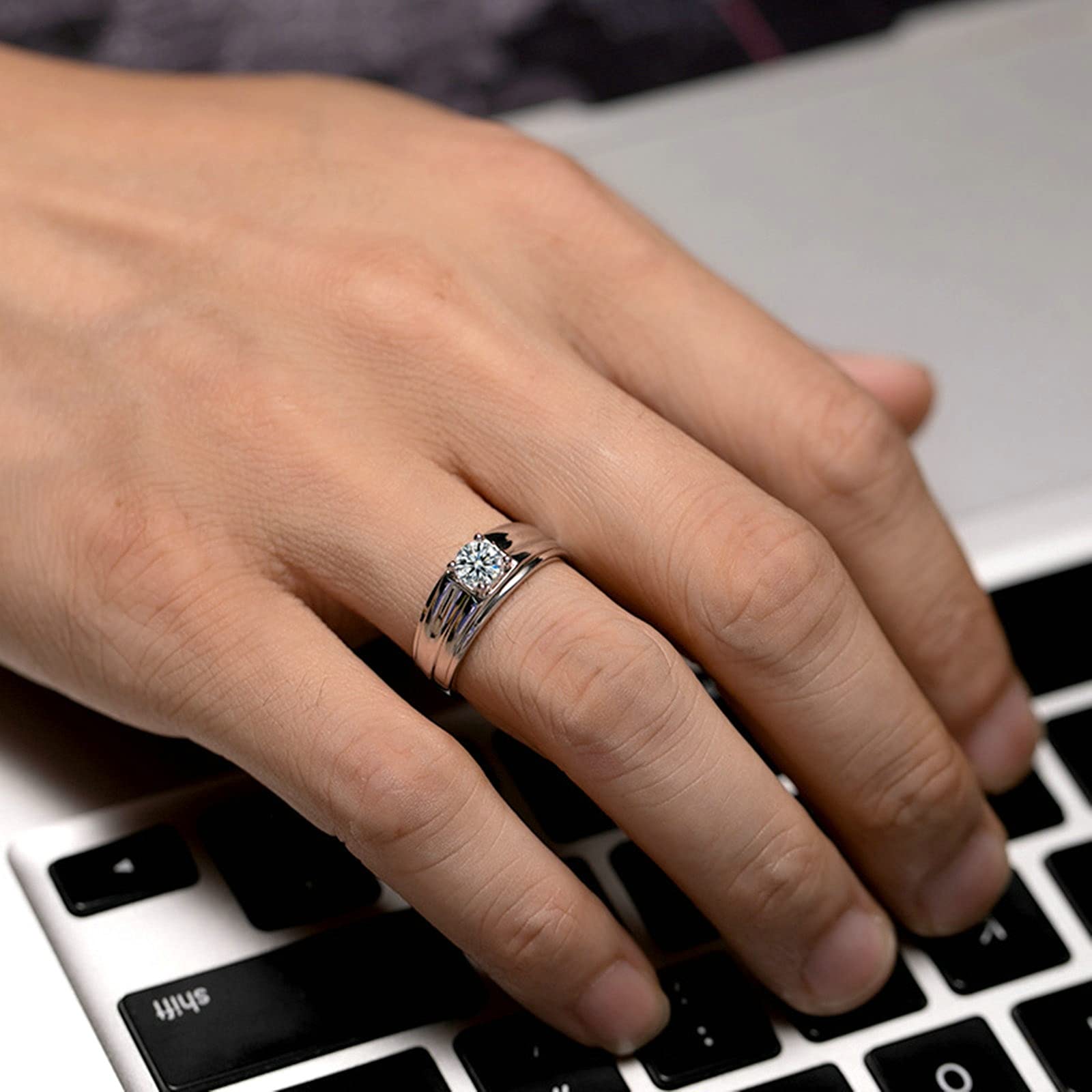 Men's Moissanite Engagement Ring S925 Sterling Silver - Size 4-11 | Wedding Band, Promise Ring, Anniversary Gift for Him