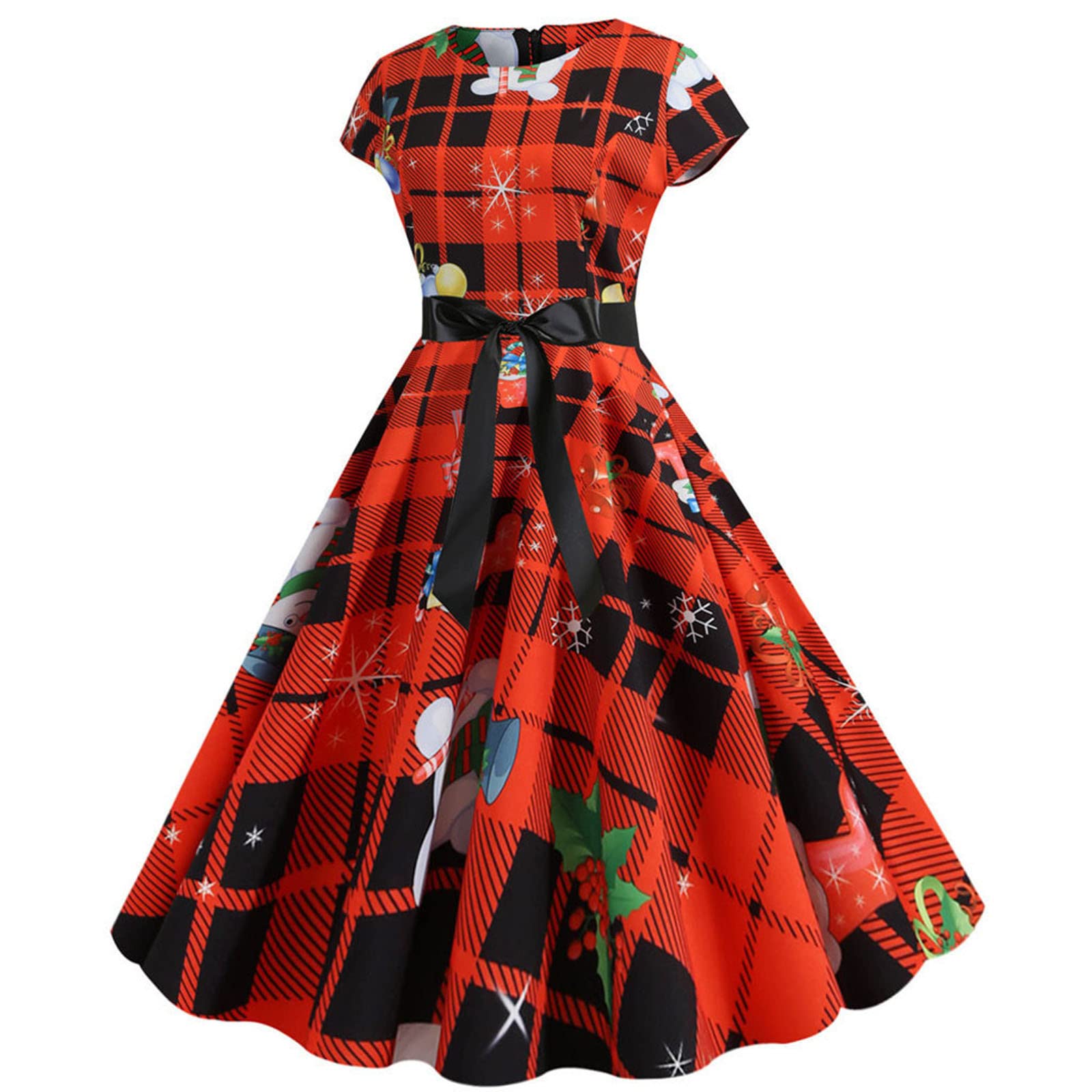 Vintage 1950s Housewife Midi Dress for Women - Short Sleeve Empire Waist Party Dress for Christmas, Evening, Prom & Retro Events | Perfect for Holiday Gatherings, Cocktail Parties & Themed Occasions