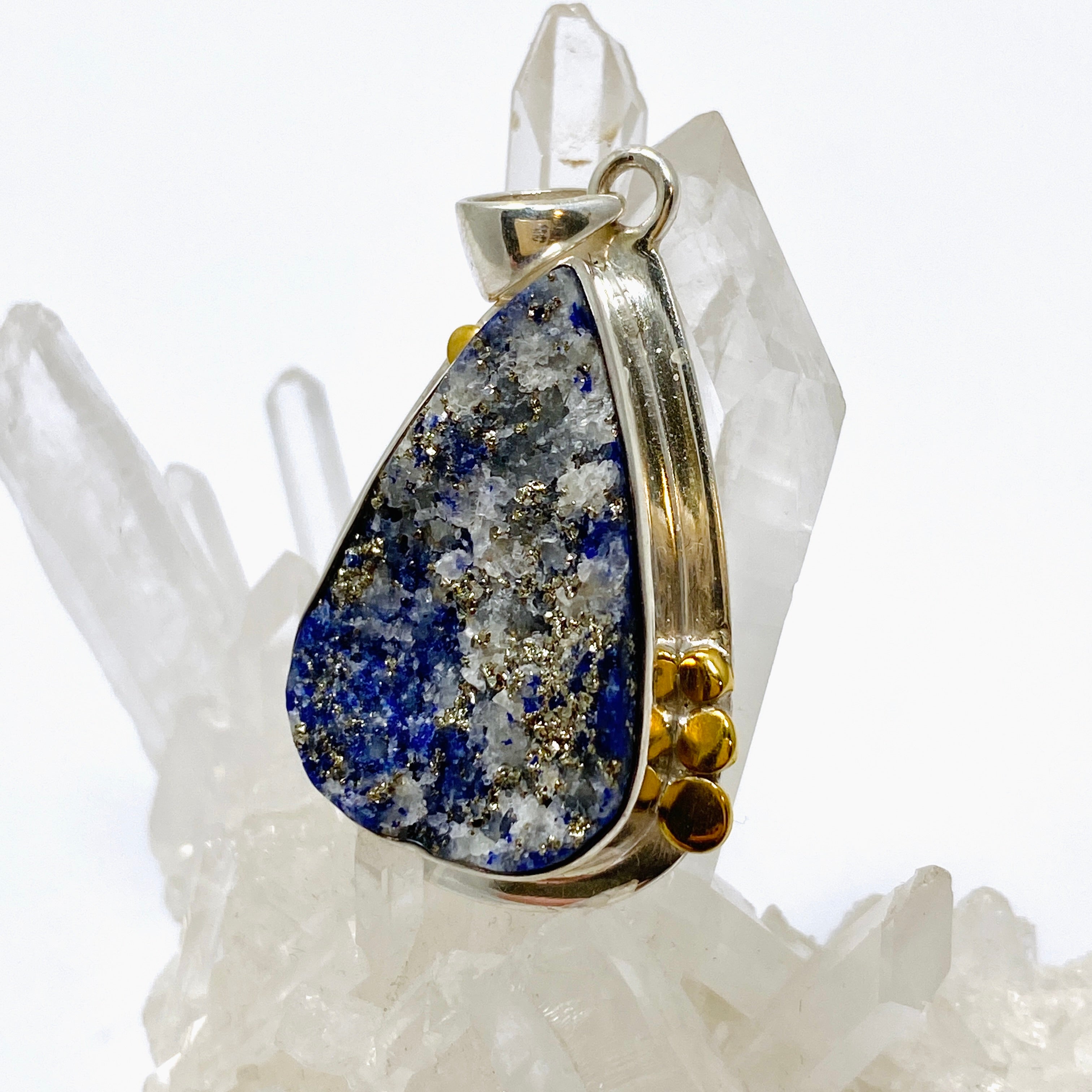 Natural Lapis Lazuli Teardrop Pendant with Brass Accents - Handmade Raw Stone Jewelry for Women - Perfect for Boho Fashion, Meditation & Spiritual Gifts