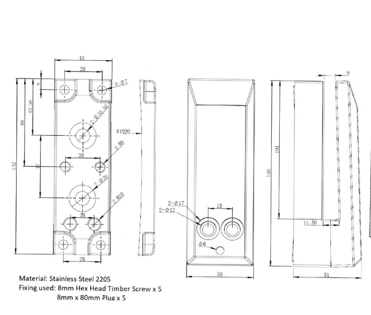 Premium Matte Black Square Side Mount Spigot SS2205 - 3/8