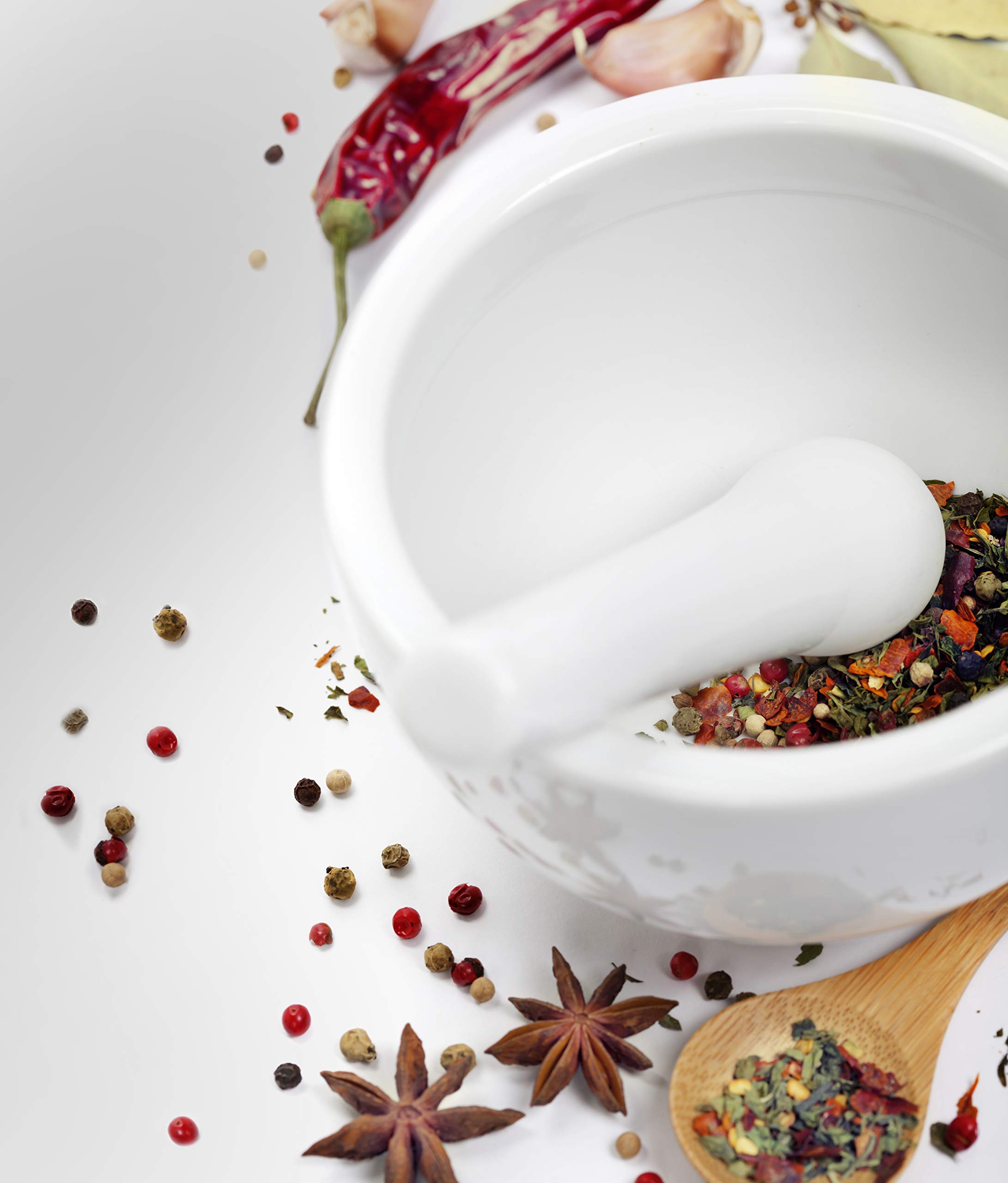 Premium HIC Kitchen Mortar and Pestle Set - Fine White Porcelain, 3-Piece Set (Small, Medium, Large) for Grinding Spices, Herbs & Pesto - Perfect for Home Cooking, Baking & Apothecary Use