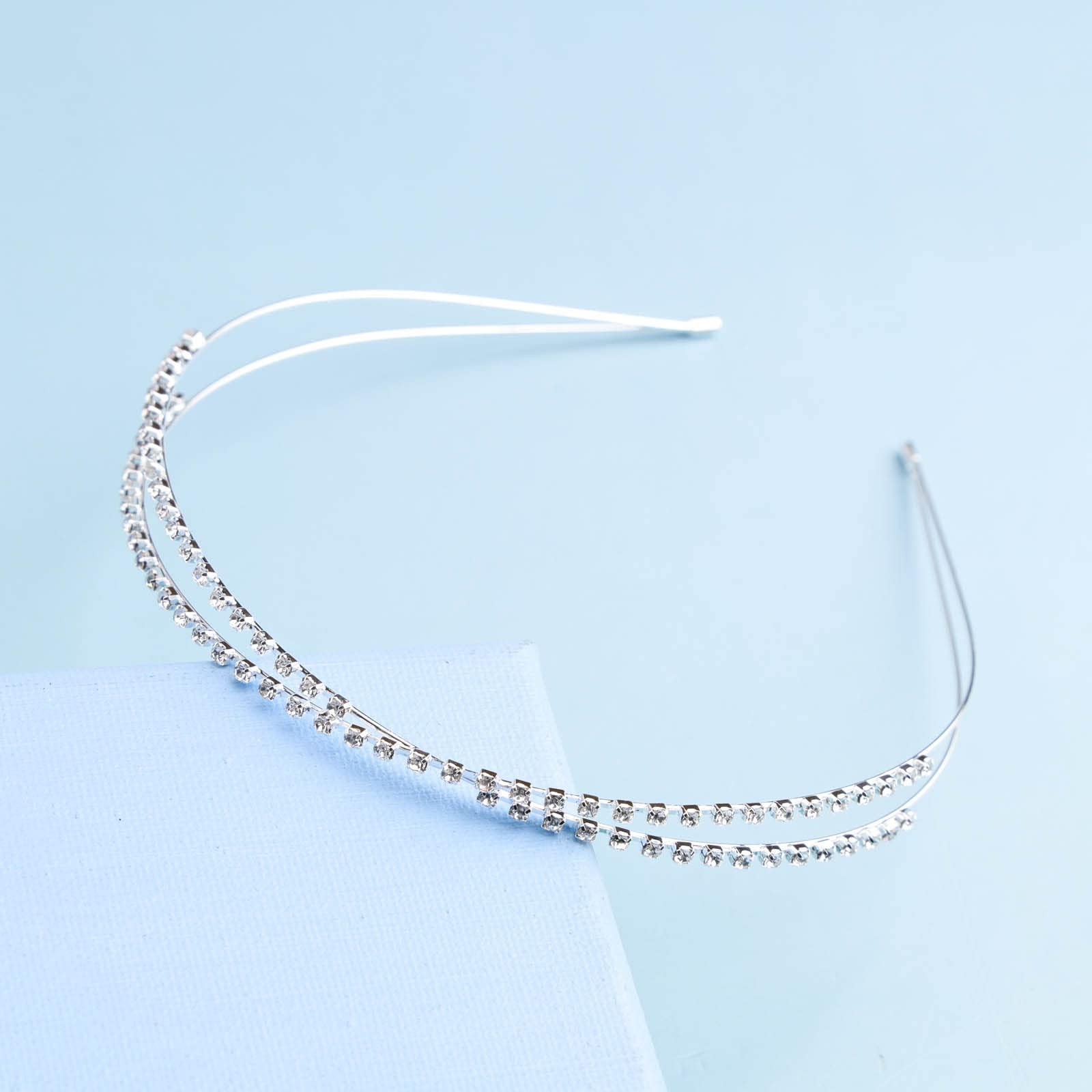 Sparkling CZ Crystal Wedding Headband - Silver Double Cross Bridal Tiara with Rhinestones for Women & Girls | Perfect for Brides, Prom, Pageants & Special Occasions