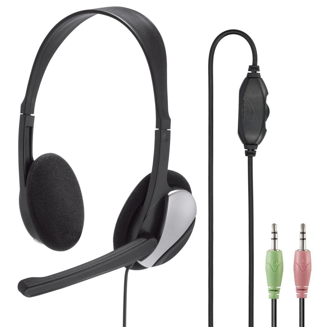 Hama HS-P100 Lightweight On-Ear Stereo Headset with Microphone & Volume Control - 2m Cable, 3.5mm Jack - Perfect for PC Gaming, Online Classes & Remote Work (Black)