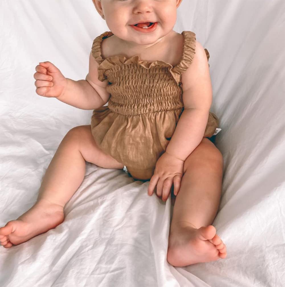 Adorable Newborn Baby Girl Summer Outfit - 100% Cotton Linen Romper with Floral Pleated Tops & Matching Headband | Perfect for Photoshoots, Birthday Parties & Daily Wear