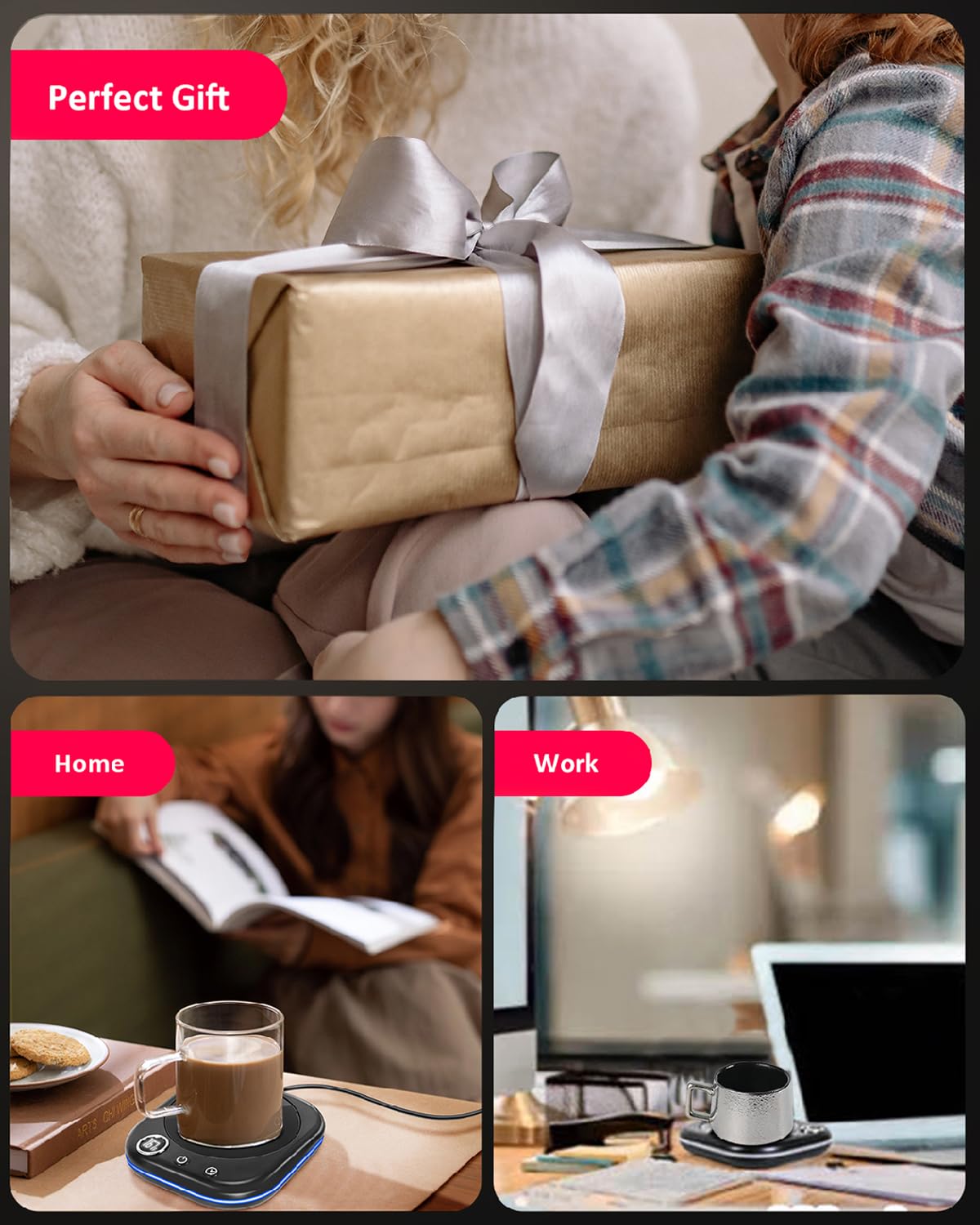 40W Smart Coffee Mug Warmer with Temperature Display & Auto Shut Off - 3 Heat Settings & 1-12H Timer - Electric Beverage Warmer for Coffee, Tea, Milk, Hot Chocolate - Perfect for Office Desk, Home Use & Gift Giving