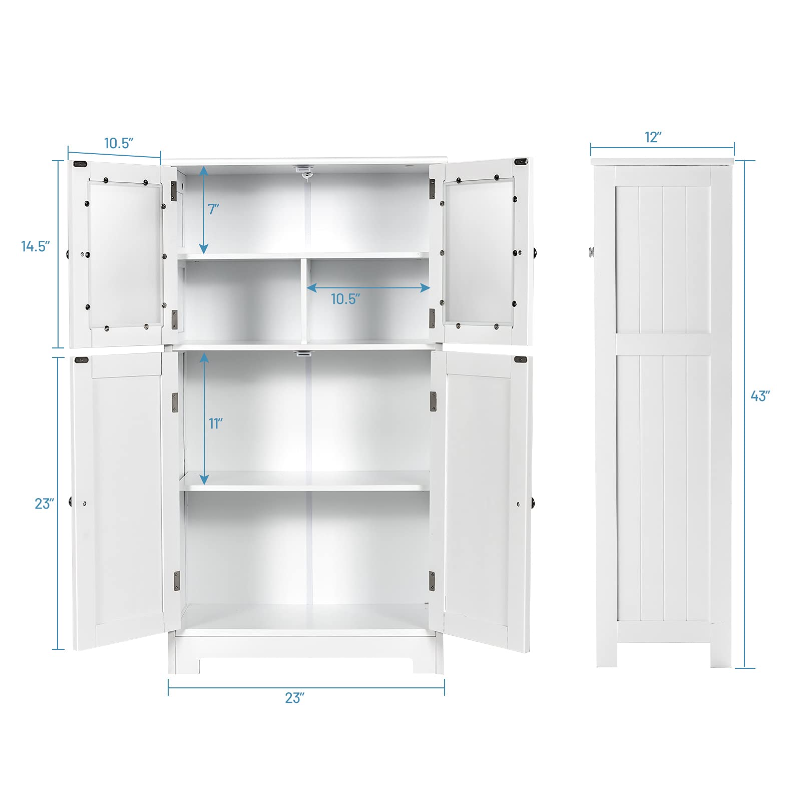 Tangkula Freestanding Bathroom Floor Cabinet with Glass Doors - Adjustable Shelf Wood Storage Cabinet for Bathroom, Kitchen, Hallway, Living Room & Office - Perfect for Organizing Towels, Toiletries & Home Decor (White)