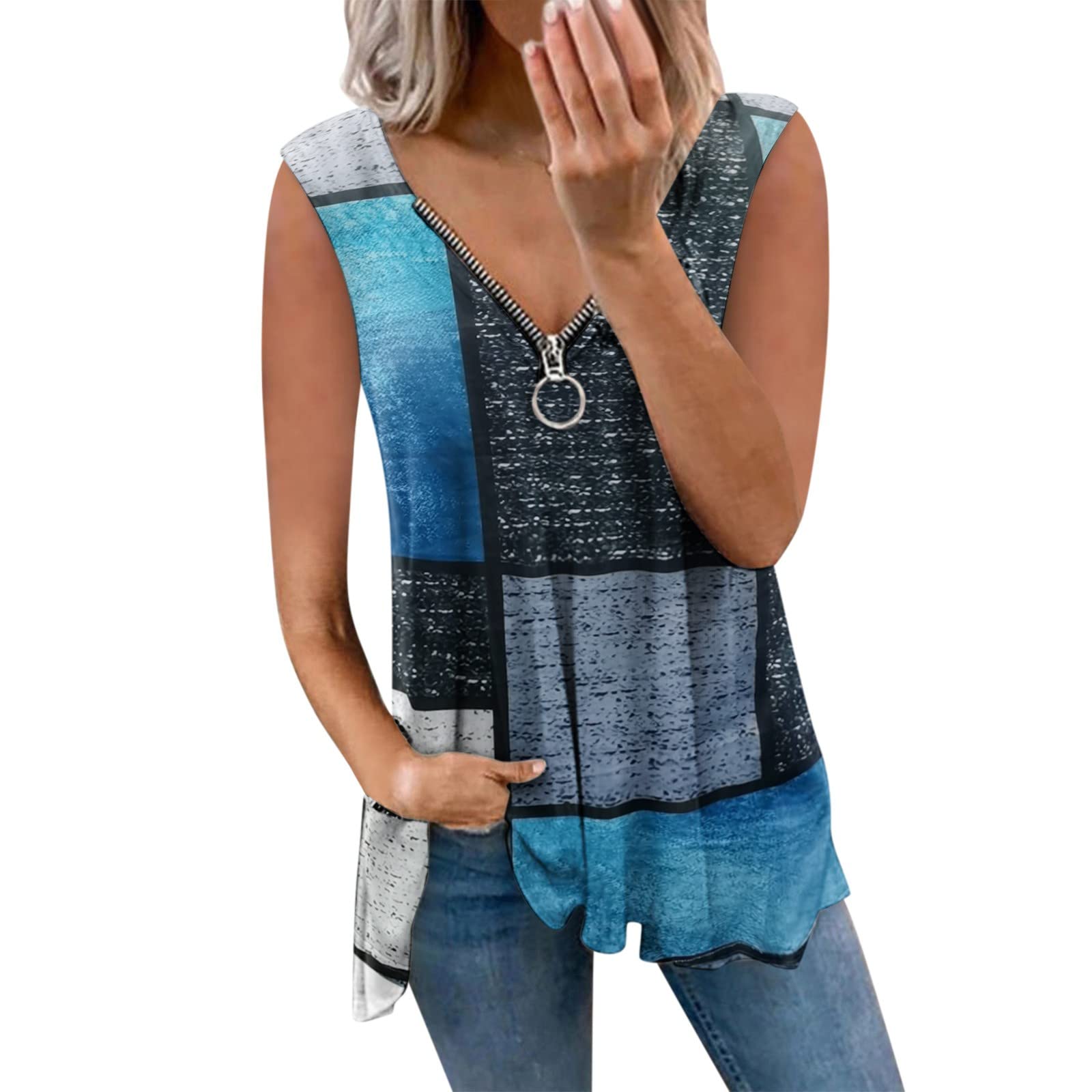 Women's Floral Print V-Neck Tank Top - Sleeveless Casual Cami Blouse with Zipper for Summer | Perfect for Beach Outfits, Layering & Everyday Wear