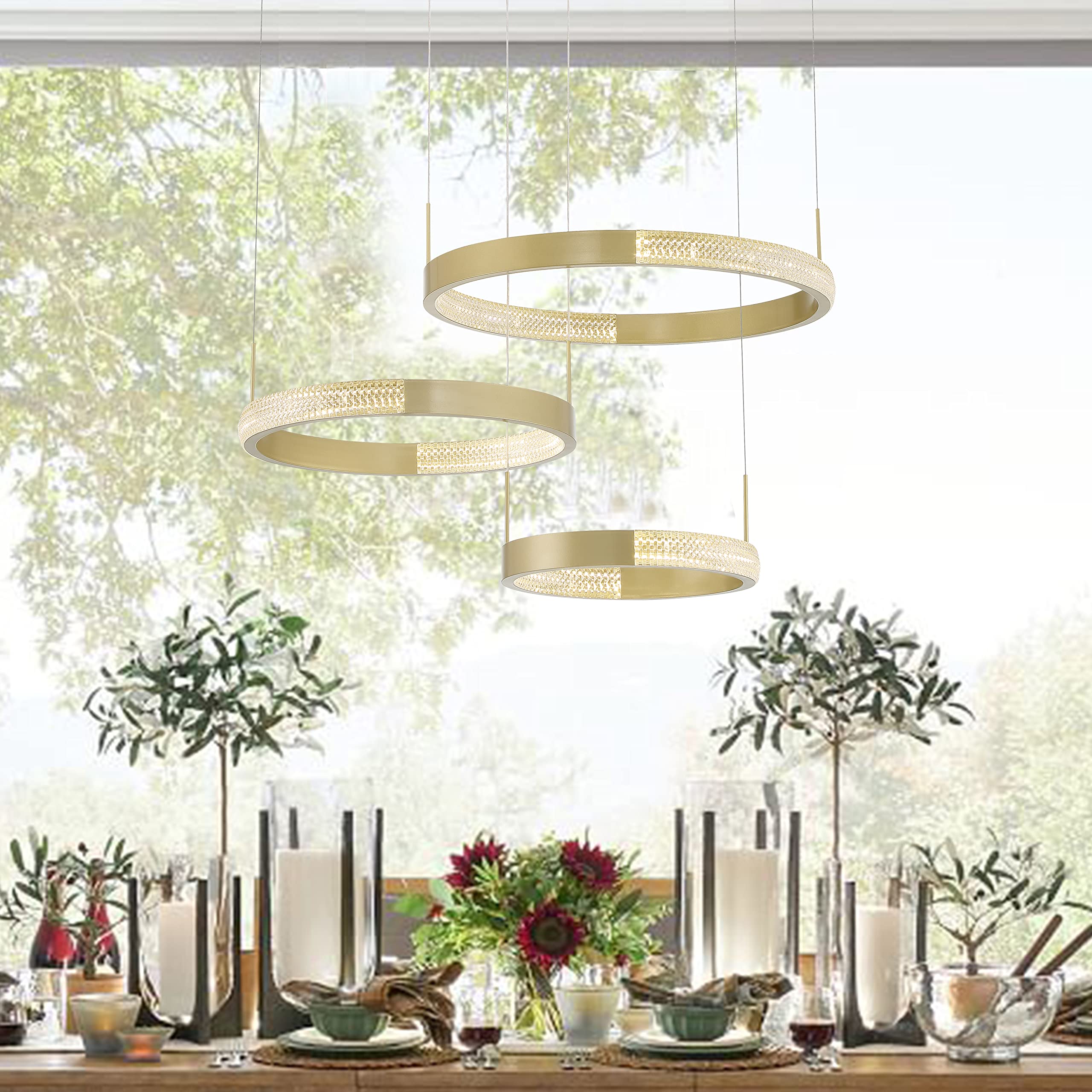 Vanity Art 3-Light Modern LED Chandelier - Gold Tiered Hanging Light Fixture for Dining Room, Living Room, Bedroom & Kitchen | Elegant Ceiling Lighting for Home Decor, Parties & Romantic Dinners (Model: SYLED1293-BD)