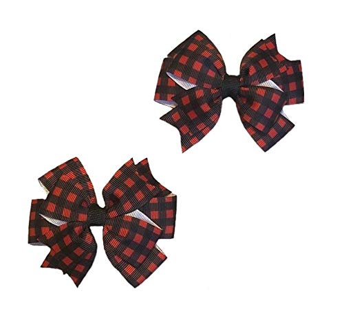 Red Buffalo Check Red Black Plaid Toddler Hair Bow Set - Adorable Hair Accessories for Baby Girls | Perfect for Holidays, Parties & Photoshoots