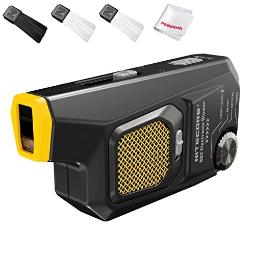 Nitecore BB2 Electronic Air Blower for Camera Lens Cleaning - 2.7kPa Dust Removal, 80km/h Max Wind Speed, with LED Light & Mode Dial - Includes 2 Lens Cleaning Brushes - Perfect for DSLR, Mirrorless Cameras & Electronics Maintenance