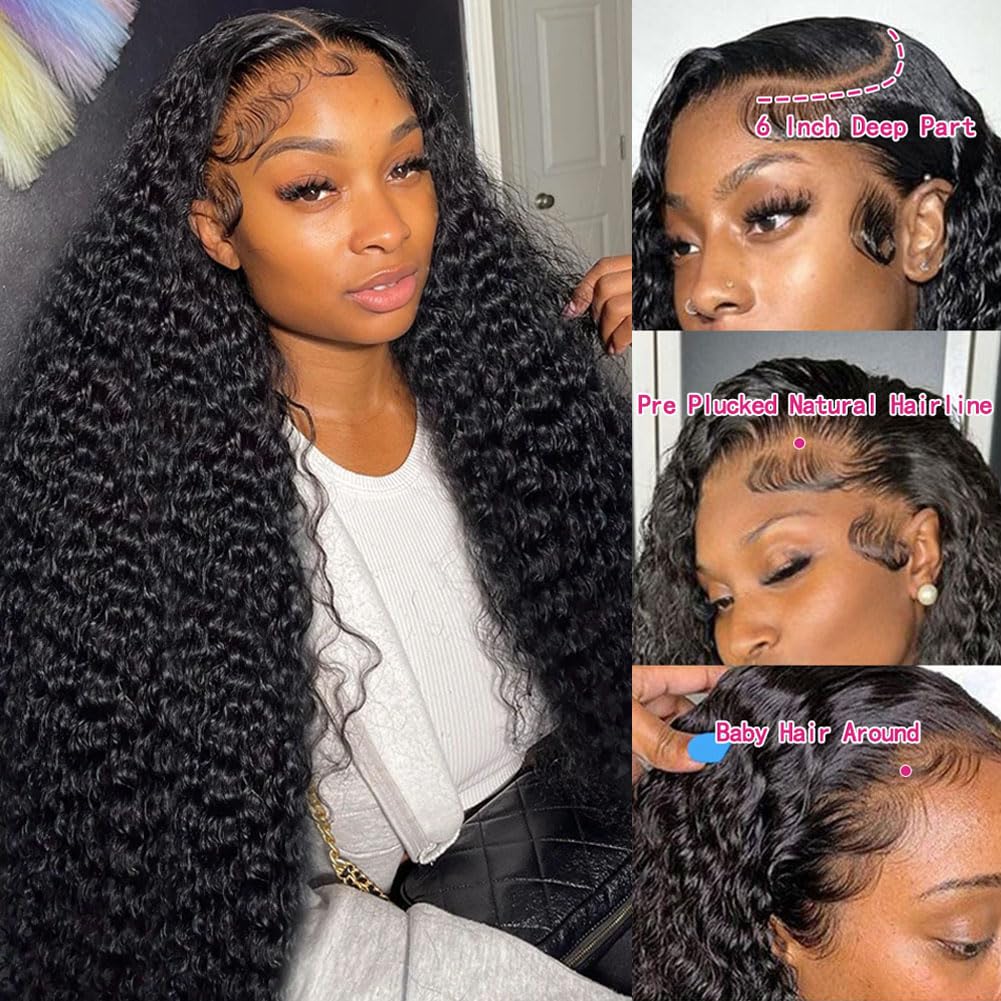 28 Inch Deep Wave Lace Front Wigs Human Hair - Pre Plucked 13x6 HD Lace Frontal - 200% Density Deep Curly Glueless Wigs with Baby Hair - Natural Looking Curly Human Hair Wigs for Women - Perfect for Daily Wear, Cosplay, and Special Occasions