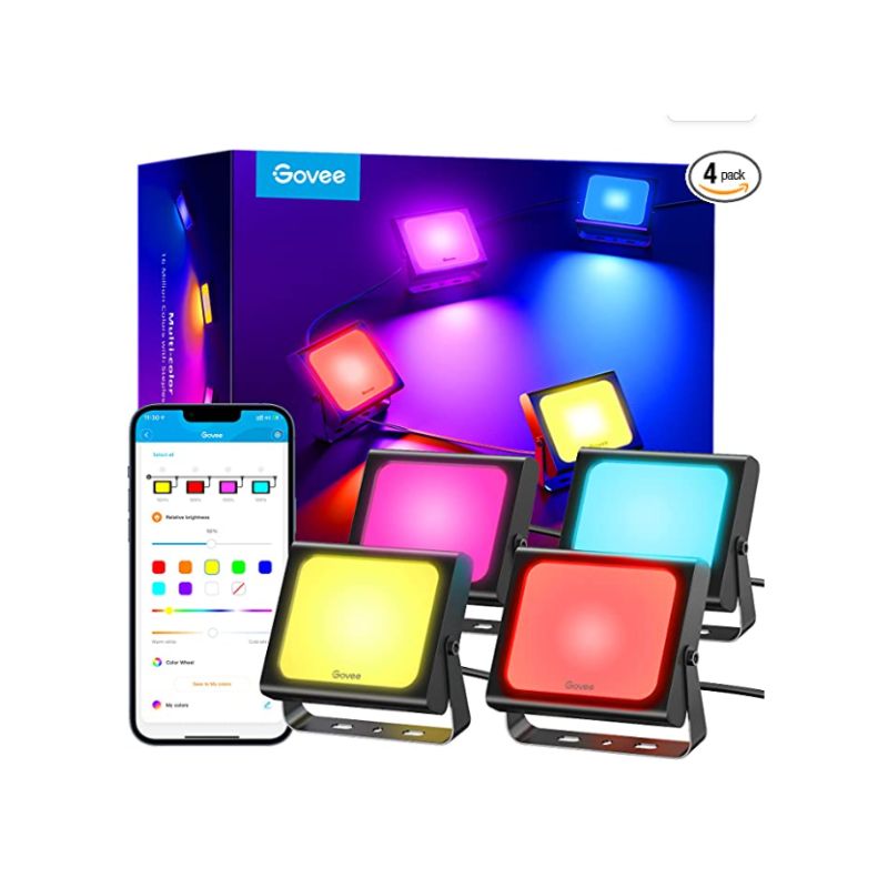 Govee Smart WiFi LED Flood Lights, RGBIC Color Changing Outdoor Lights (4 Pack) - Perfect for Garden, Patio, and Holiday Decorations