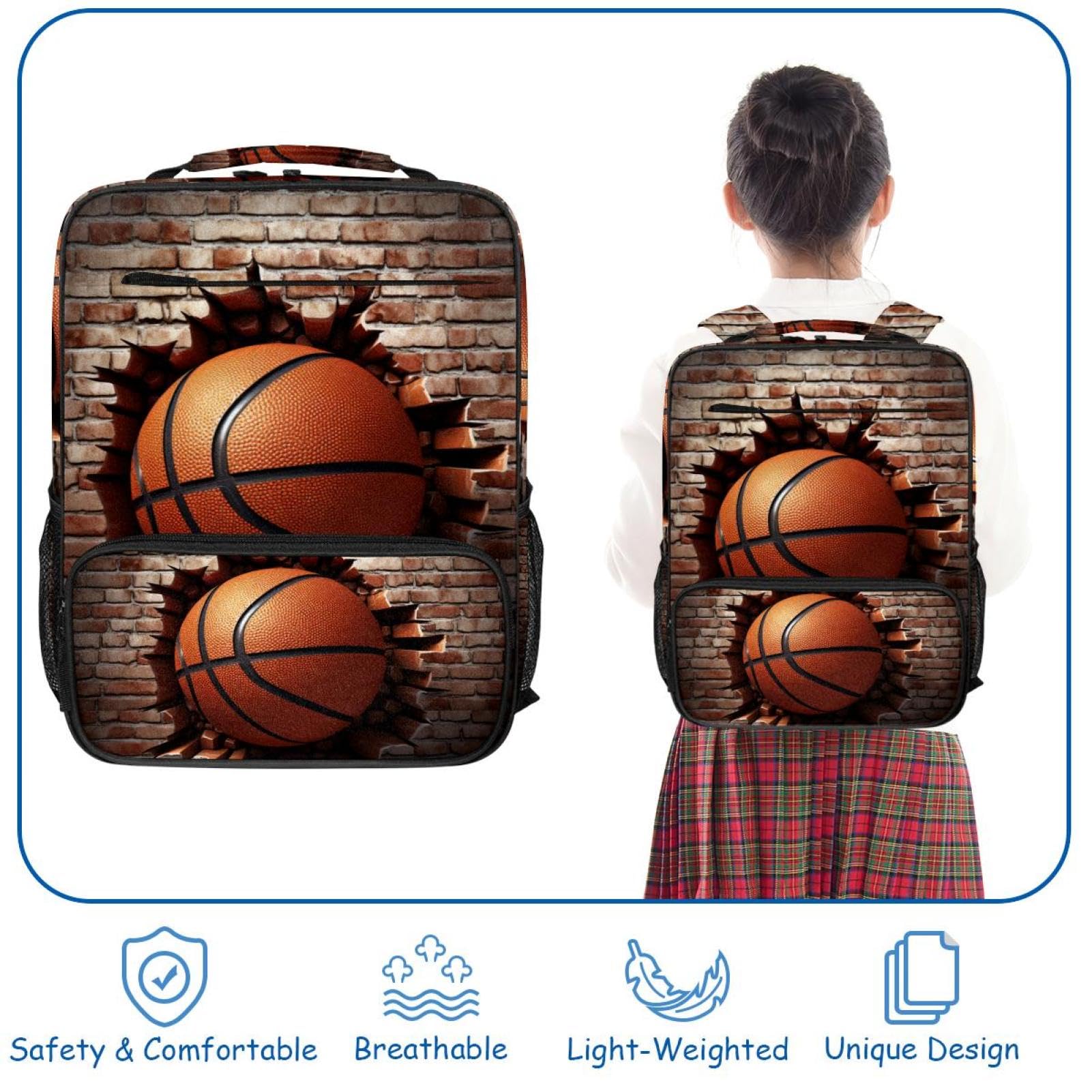 Durable Travel Backpack for Women & Men - Waterproof Basketball Texture Design - Perfect for Hiking, Gym, School & Daily Commute