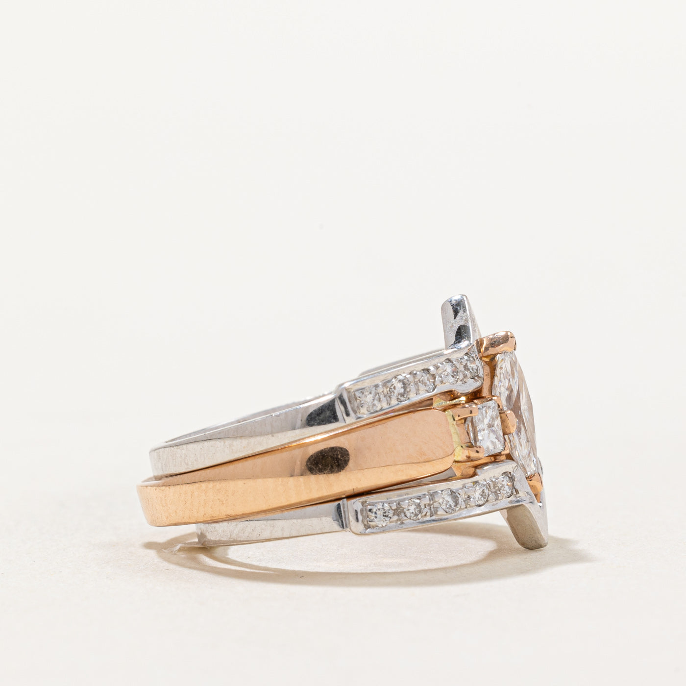 1.04ctw Marquise Cut Diamond Two Tone Gold Wedding Ring Set - Size 6 | Elegant Bridal Jewelry for Engagement & Anniversary Gifts