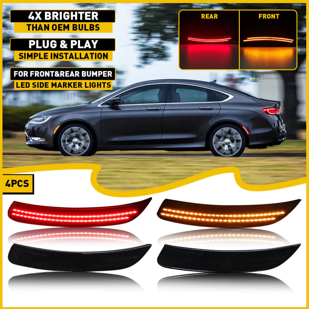 Smoked Shell Front & Rear Bumper LED Side Marker Lights for 2015-2017 Chrysler 200 - Durable Waterproof Design for Night Driving & Enhanced Vehicle Visibility