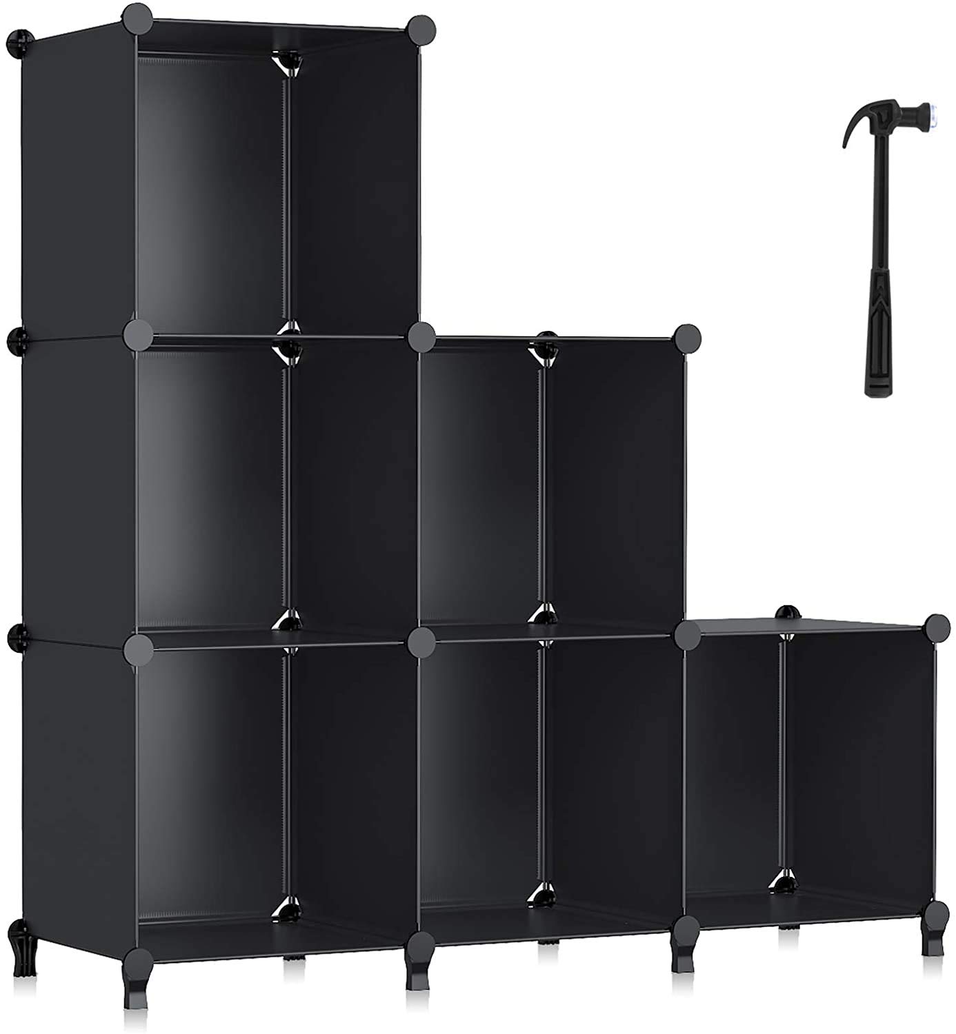 6-Cube Closet Organizer with Metal Hammer - Versatile Storage Shelf & Bookshelf for Bedroom, Kitchen, Office - Space-Saving Cabinet for Clothes, Toys, Books & Home Organization (Black) - Perfect for Small Spaces & Home Decor