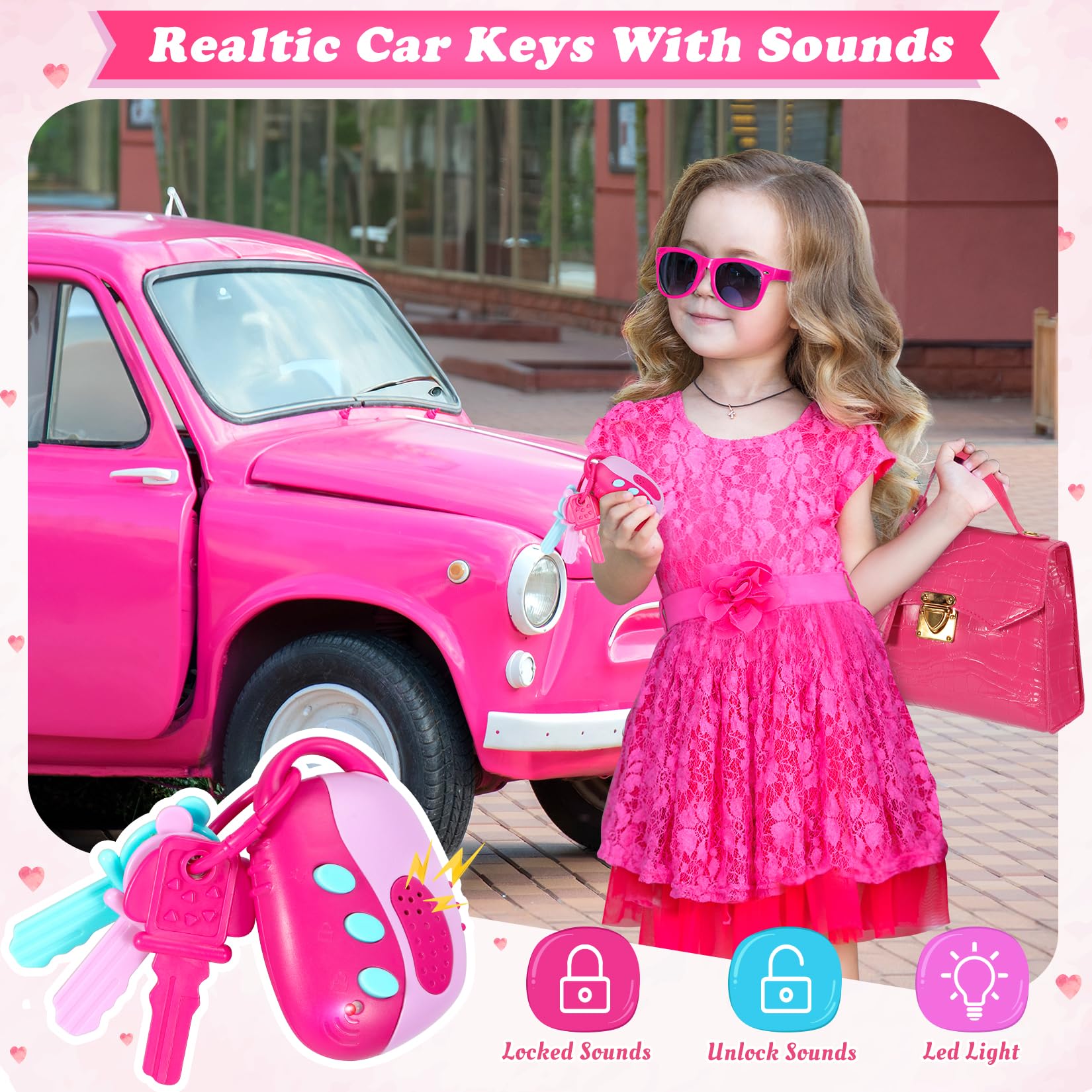 Kids Play Purse Set with Makeup & Jewelry - Dress Up Toy for Girls 3-6