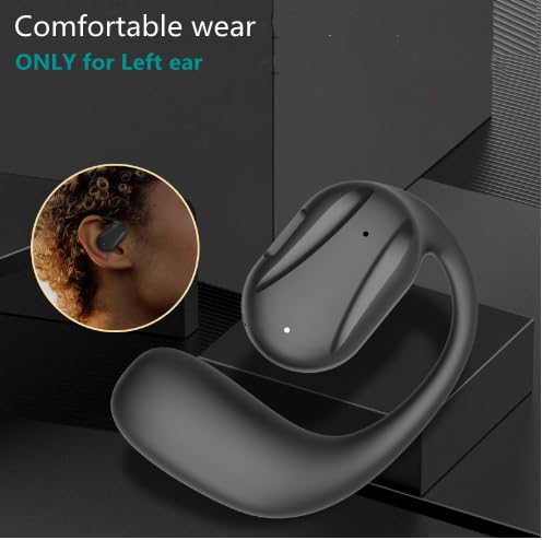 Single Open Ear Wireless Bluetooth Headphones - 16H Playtime, Bluetooth 5.2, IPX5 Waterproof, Secure Earhook Design for Sports & Driving (Left Ear, Black) - Perfect for Running, Cycling, Gym Workouts & Hands-Free Calls
