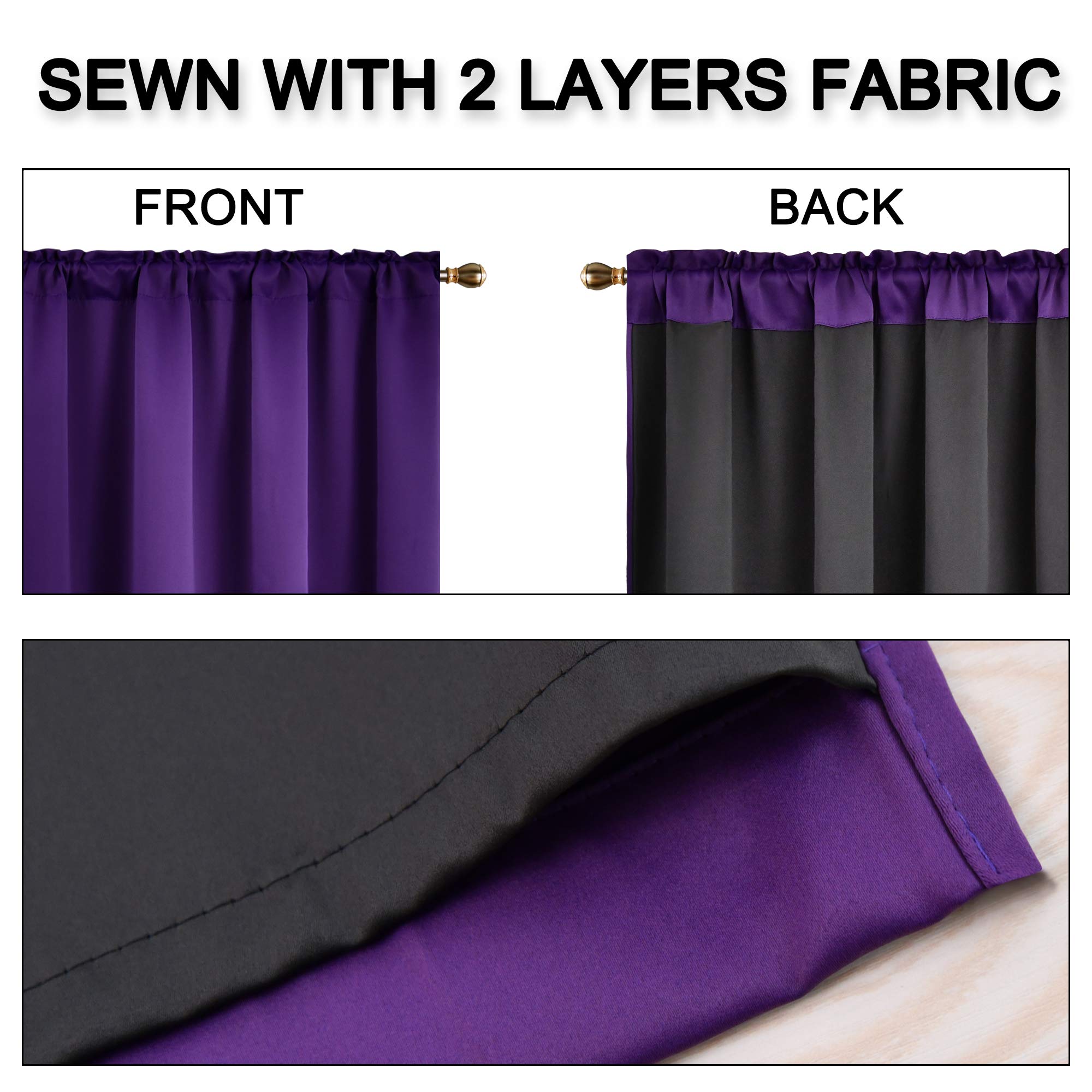 Blackout Purple Curtains for Bedroom & Living Room - 84 Inch Thermal Insulated Energy Saving Double Layer Drapes (2 Panel Rod Pocket Top) - Perfect for Light Blocking, Privacy & Temperature Control