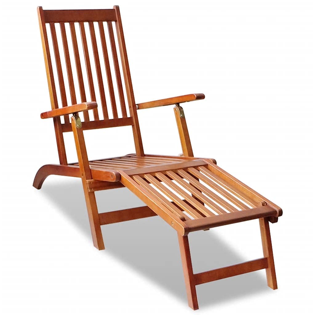 Premium Adjustable 3-Position Wooden Folding Recliner Chaise Lounge Chair with Footrest - Outdoor Patio, Beach, Poolside & Backyard Relaxation for Sunbathing, Tanning & Lounging (Natural Finish)