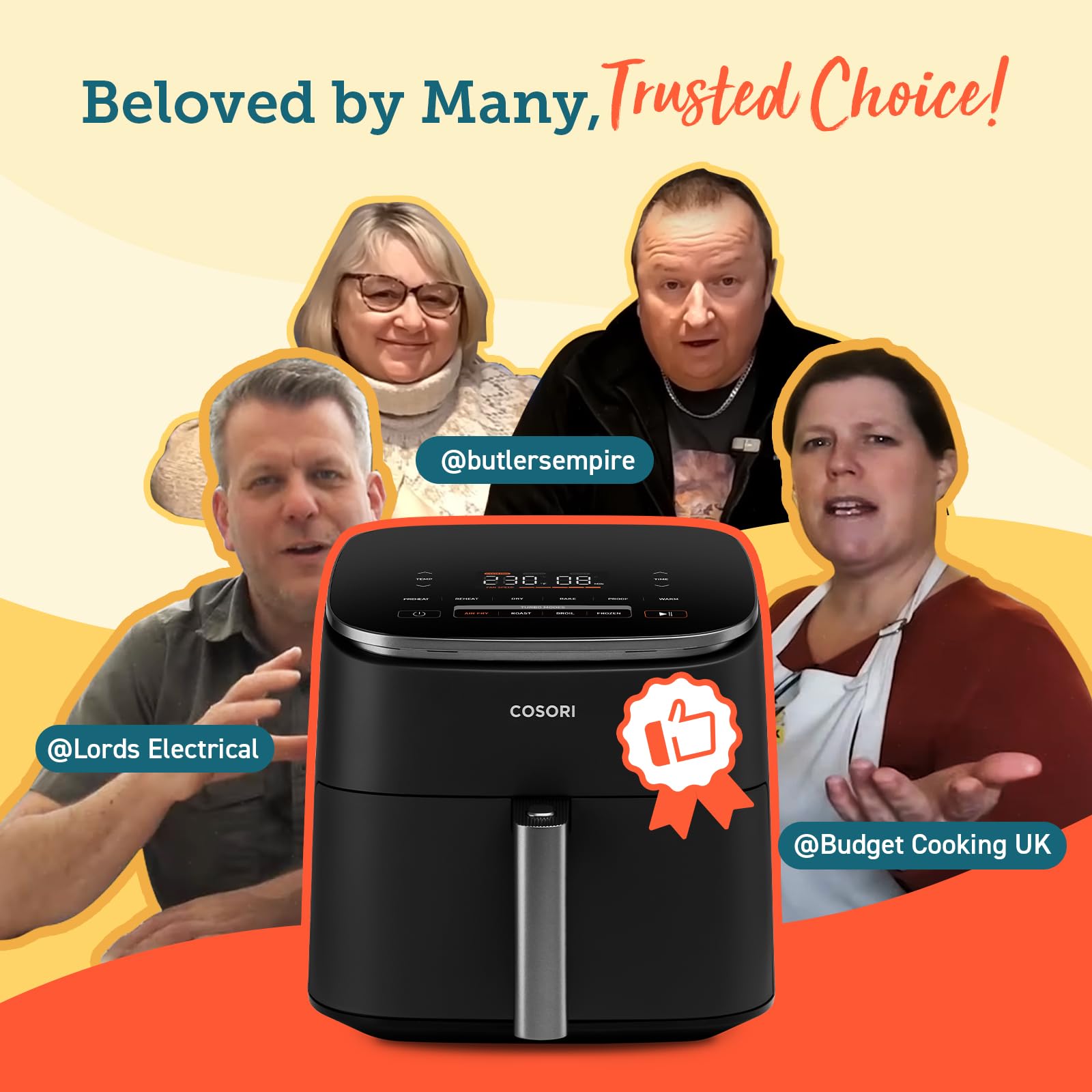 COSORI Air Fryer 6L TurboBlaze - 9-in-1 Compact Air Fryer with 5 Fan Speeds, 30°C-230°C Temperature Range, Oil-Free Cooking, Non-Stick & Dishwasher Safe Basket - Includes 110+ Recipes - Perfect for Healthy Meals, Quick Snacks & Family Dinners