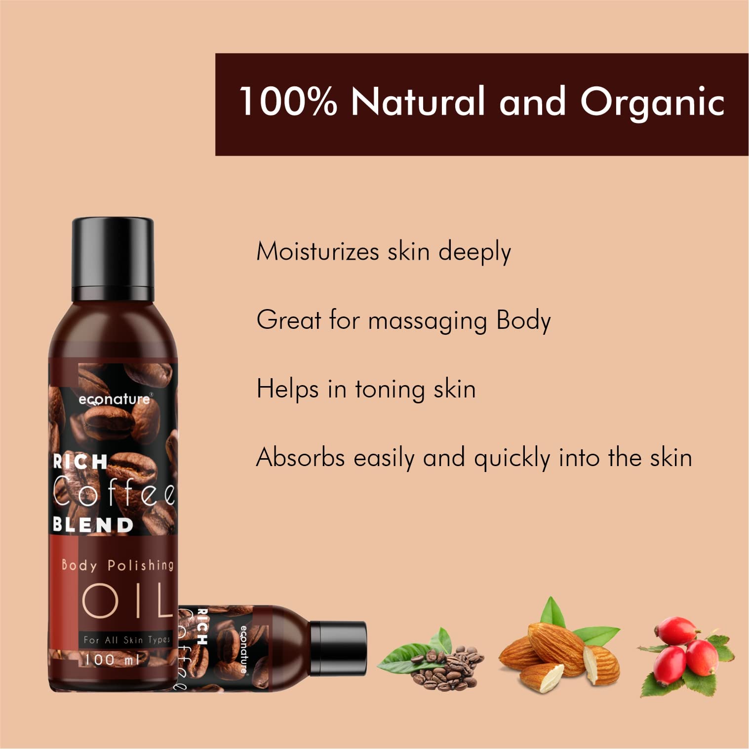 ECONATURE Vanilla & Coffee Body Oil for Dry Skin - Deep Moisturizing, Non-Sticky, Quick Absorbing Skin Care Treatment | 100ml (2 Pack) | Perfect for Daily Hydration, Massage & Post-Shower Nourishment