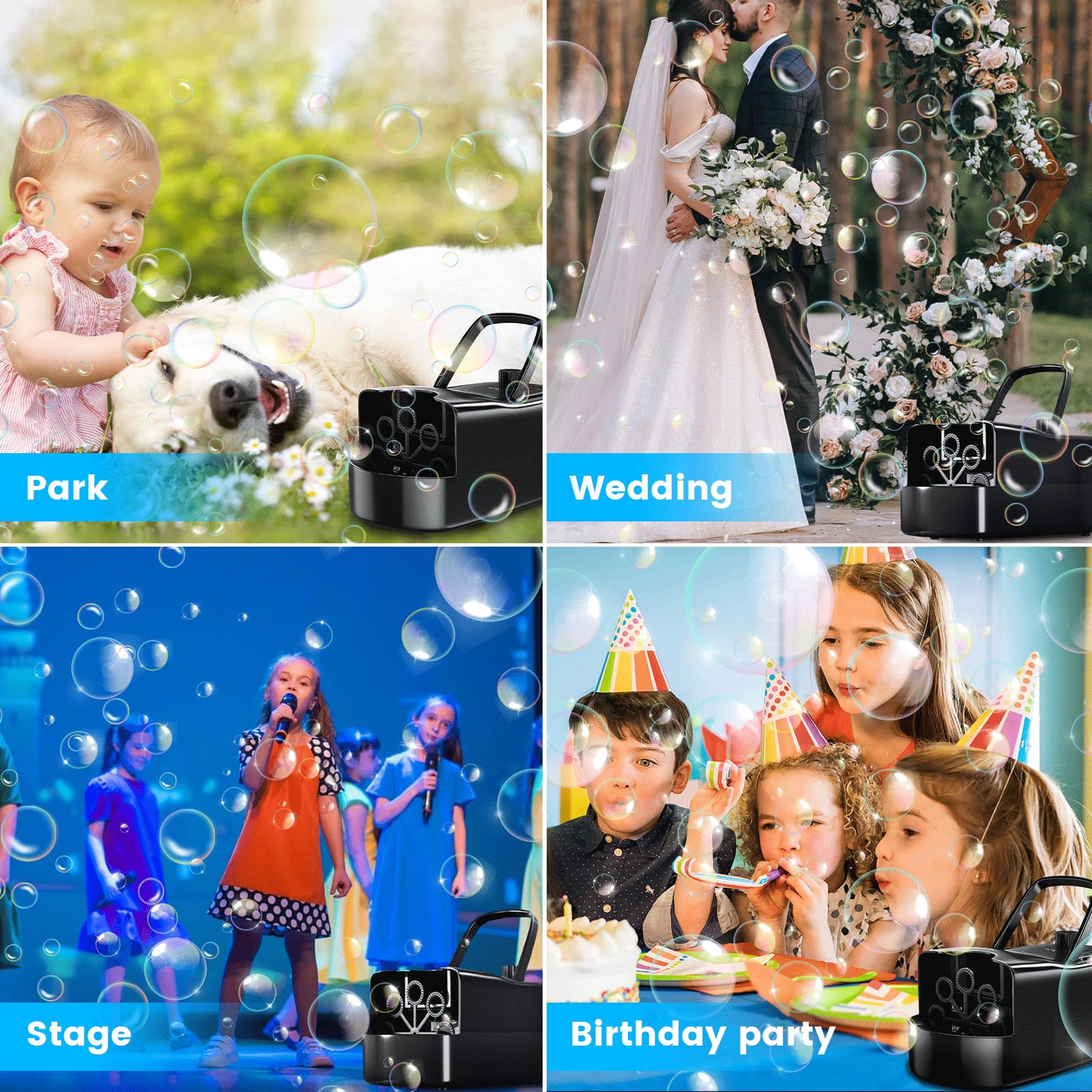 Best Bubble Machine for Kids - Automatic Electric Bubble Blower Maker with 500+ Bubbles Per Minute - Portable Party Decorations for Weddings, Birthdays & Outdoor Events - Fun Summer Toy for Backyard, Park & Pool Parties