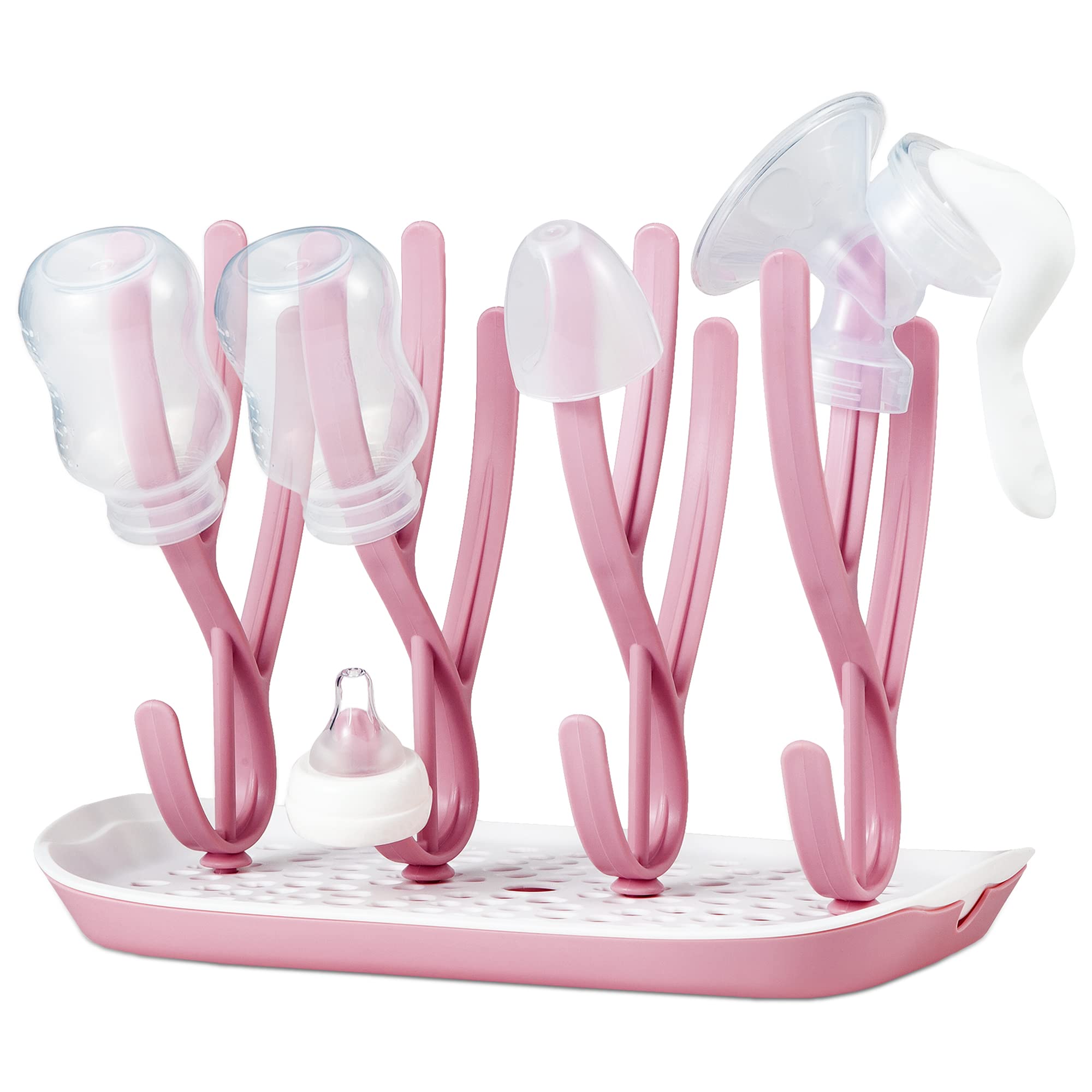 Albert Austin Baby Bottle Drying Rack - 8 Bottle Capacity, Hygienic Air-Dry Storage for Baby Bottles, Nipples, Sippy Cups & Pacifiers | Space-Saving Nursery Organizer | Perfect for Breastfeeding Moms & Daycare Use (Pink)