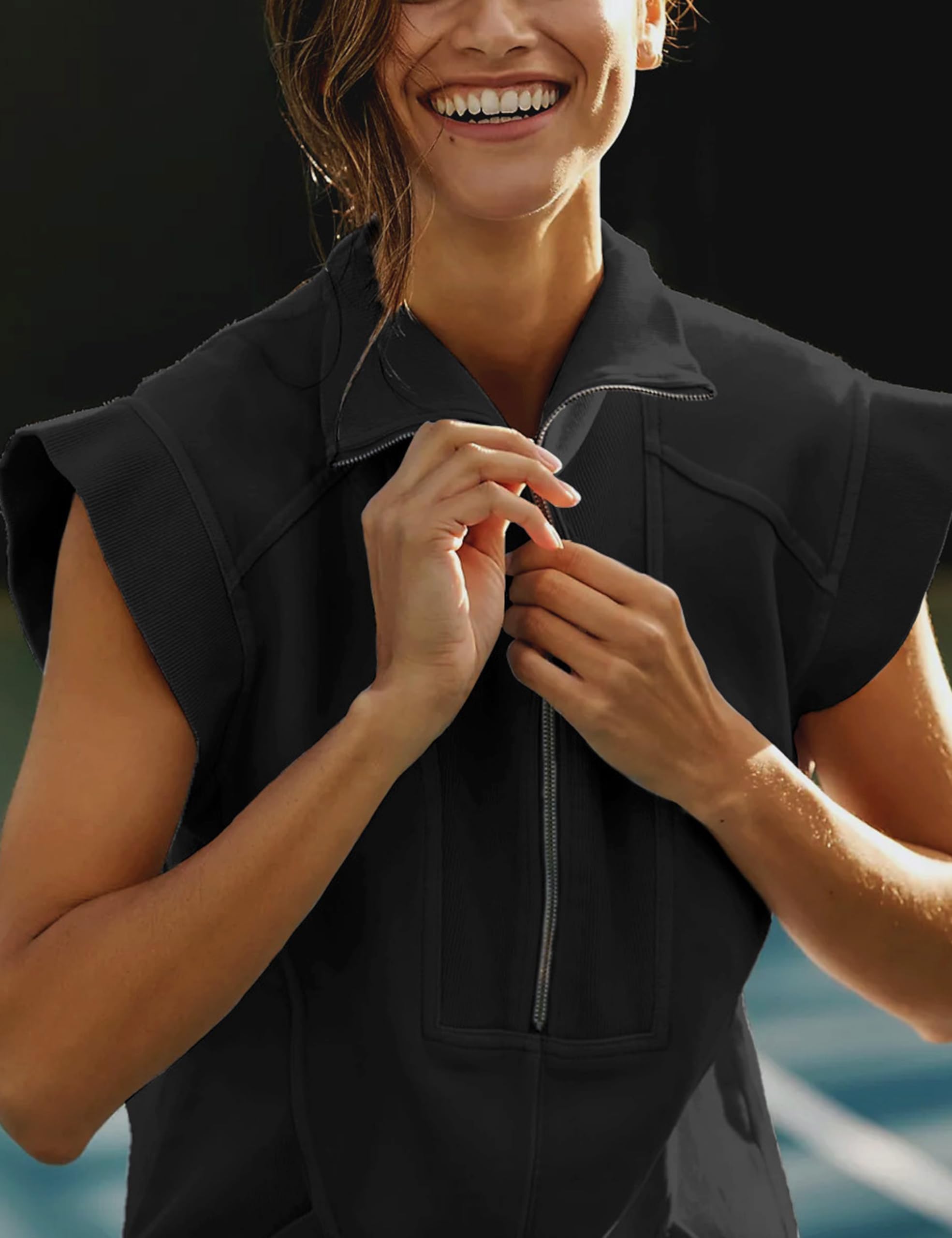 Women's Summer V-Neck Sleeveless Sweatshirt Dress - Collared Workout Tunic Mini Dress for Gym, Yoga & Casual Wear | Breathable Comfort