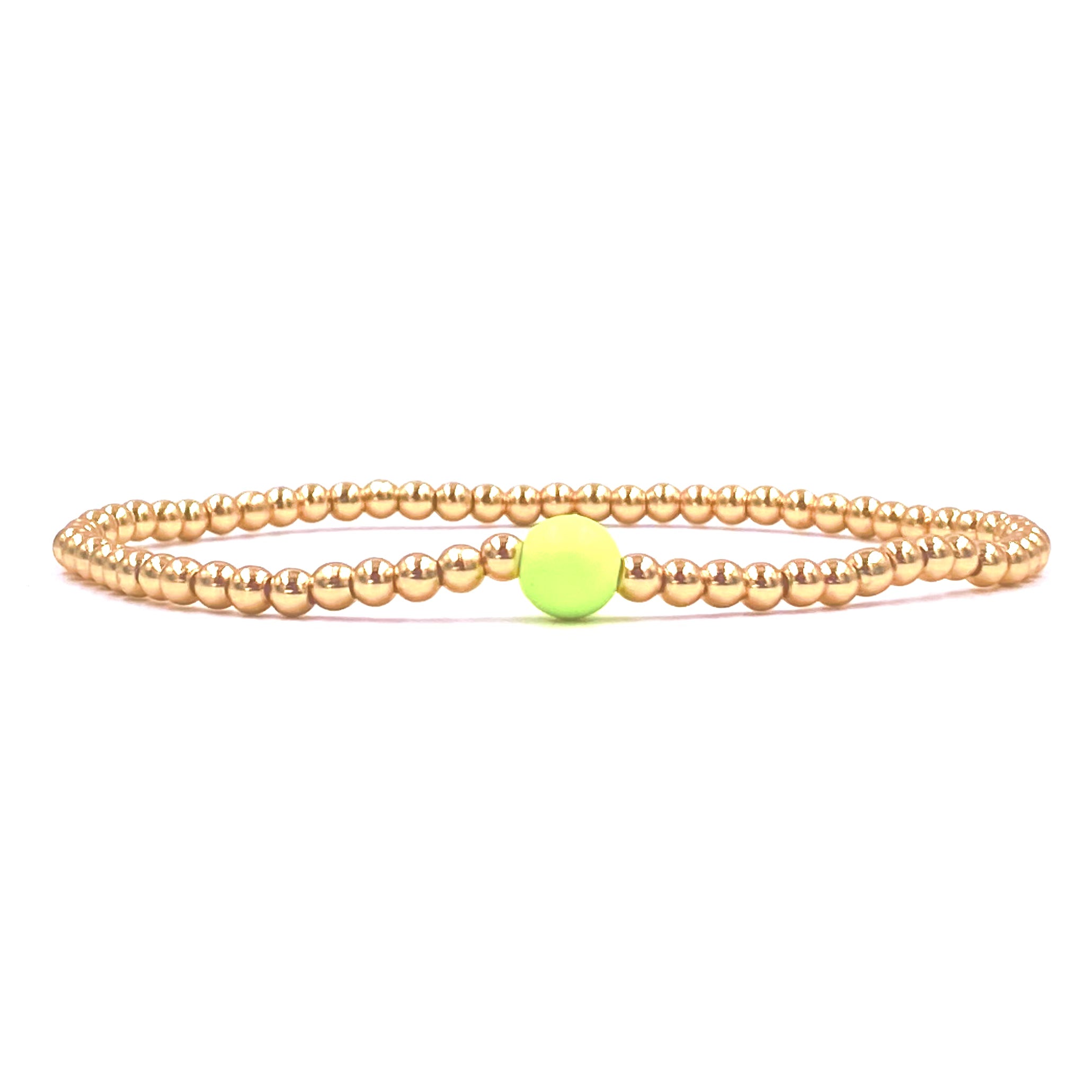Ashley Gold Stainless Steel 3mm Ball Beaded Stretch Bracelet with Enamel Center - Elegant Jewelry for Women, Perfect for Parties, Weddings & Everyday Wear